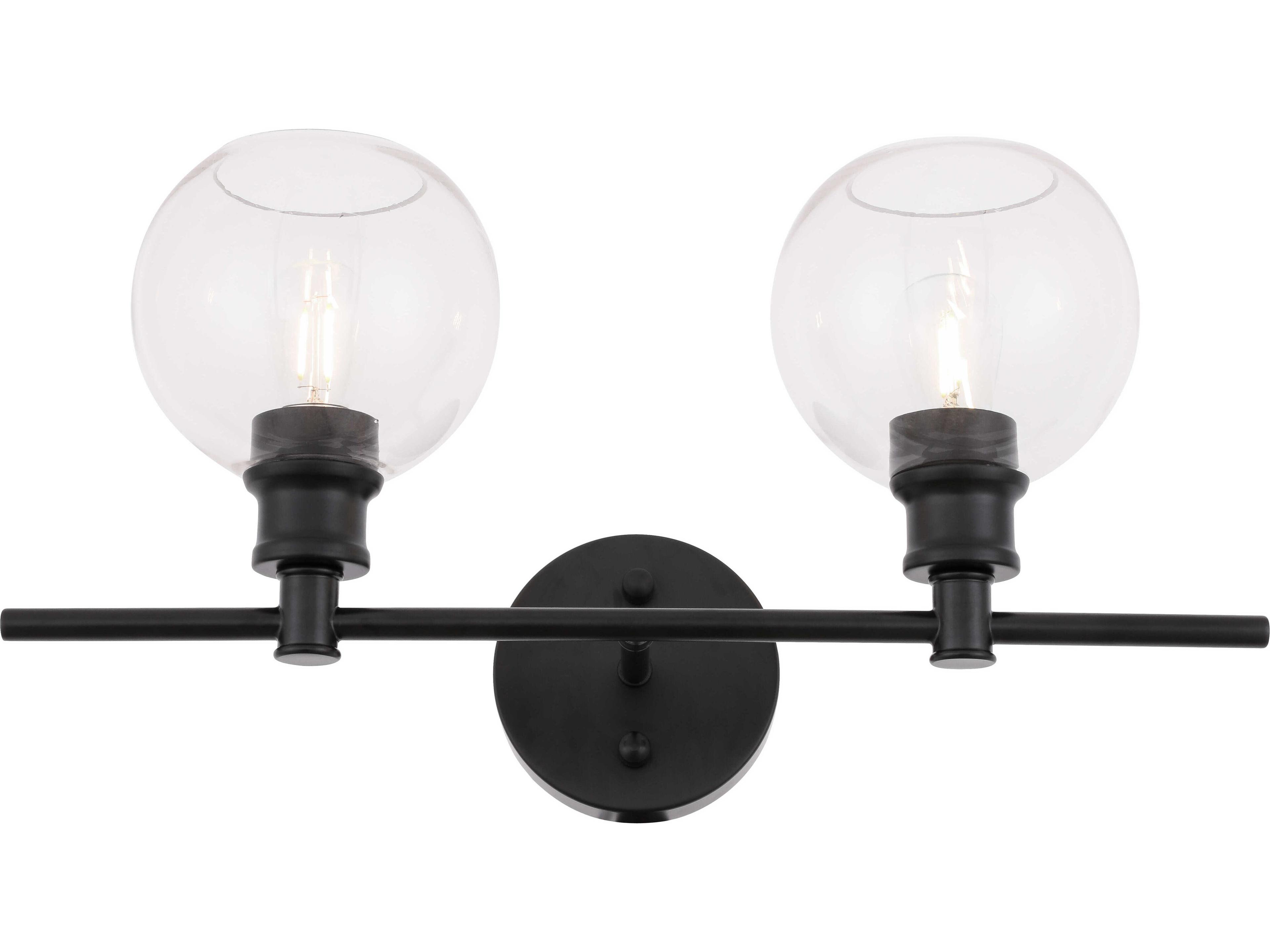 Elegant Lighting Collier 2-Light Black Glass Vanity Light