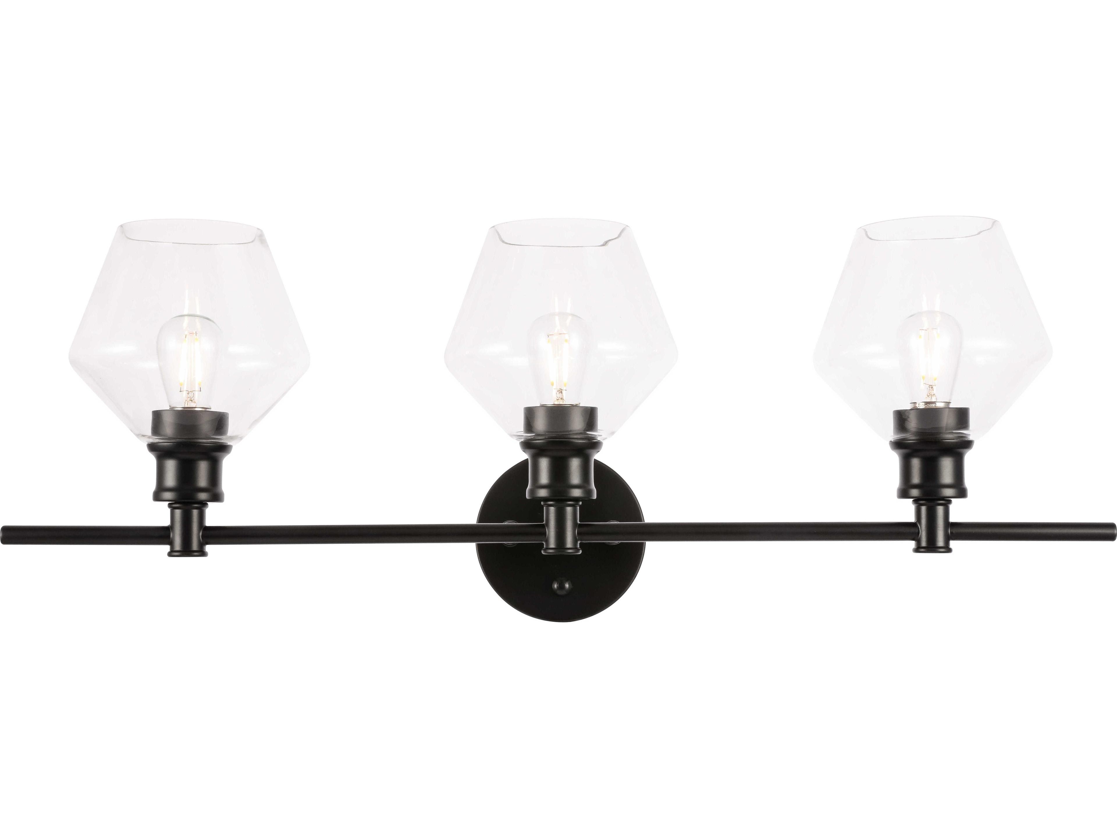 Gene 3-Light Black Glass Vanity Light