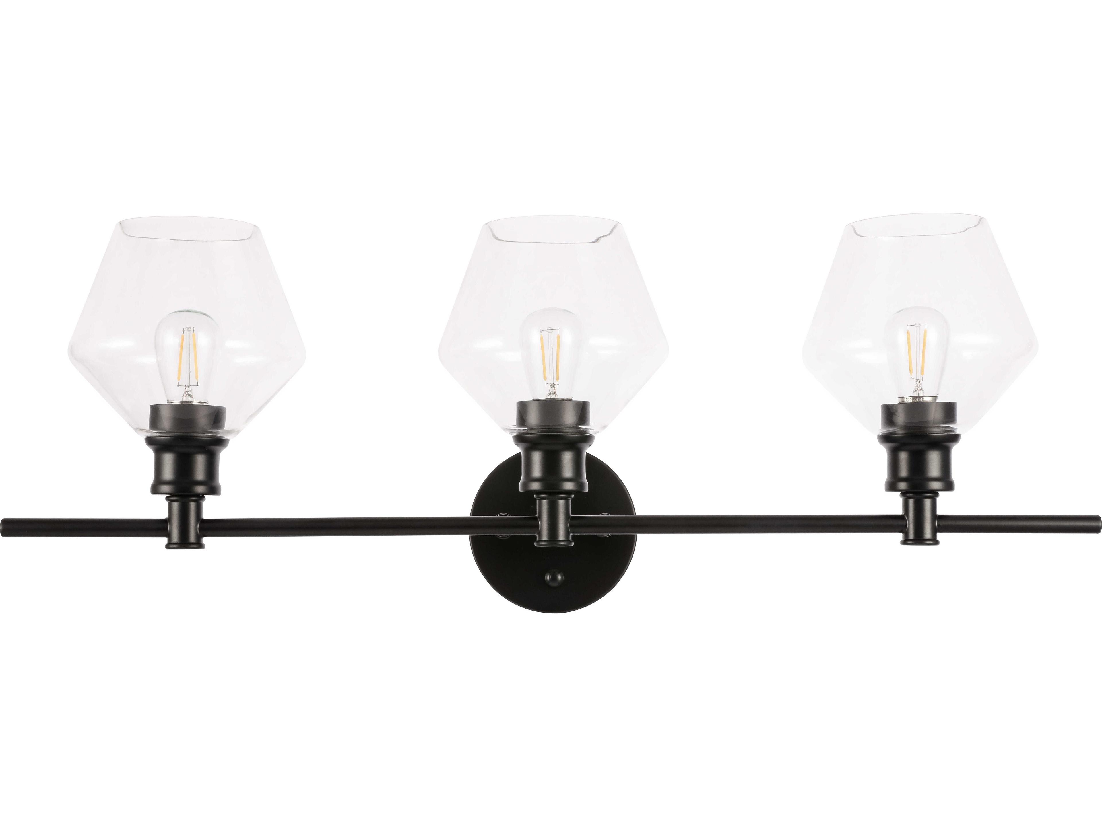 Elegant Lighting Gene 3-Light Black Glass Vanity Light