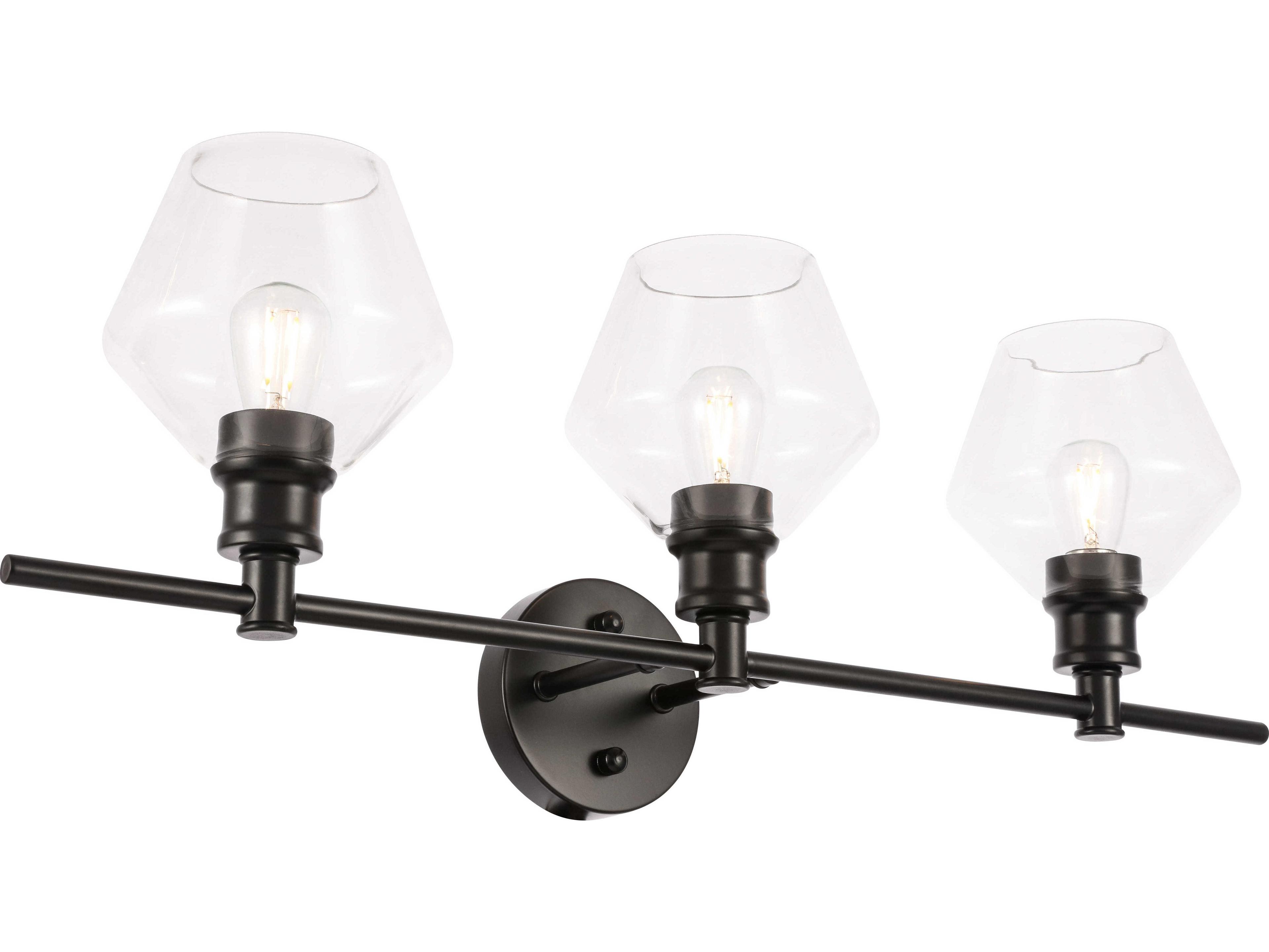 Elegant Lighting Gene 3-Light Black Glass Vanity Light