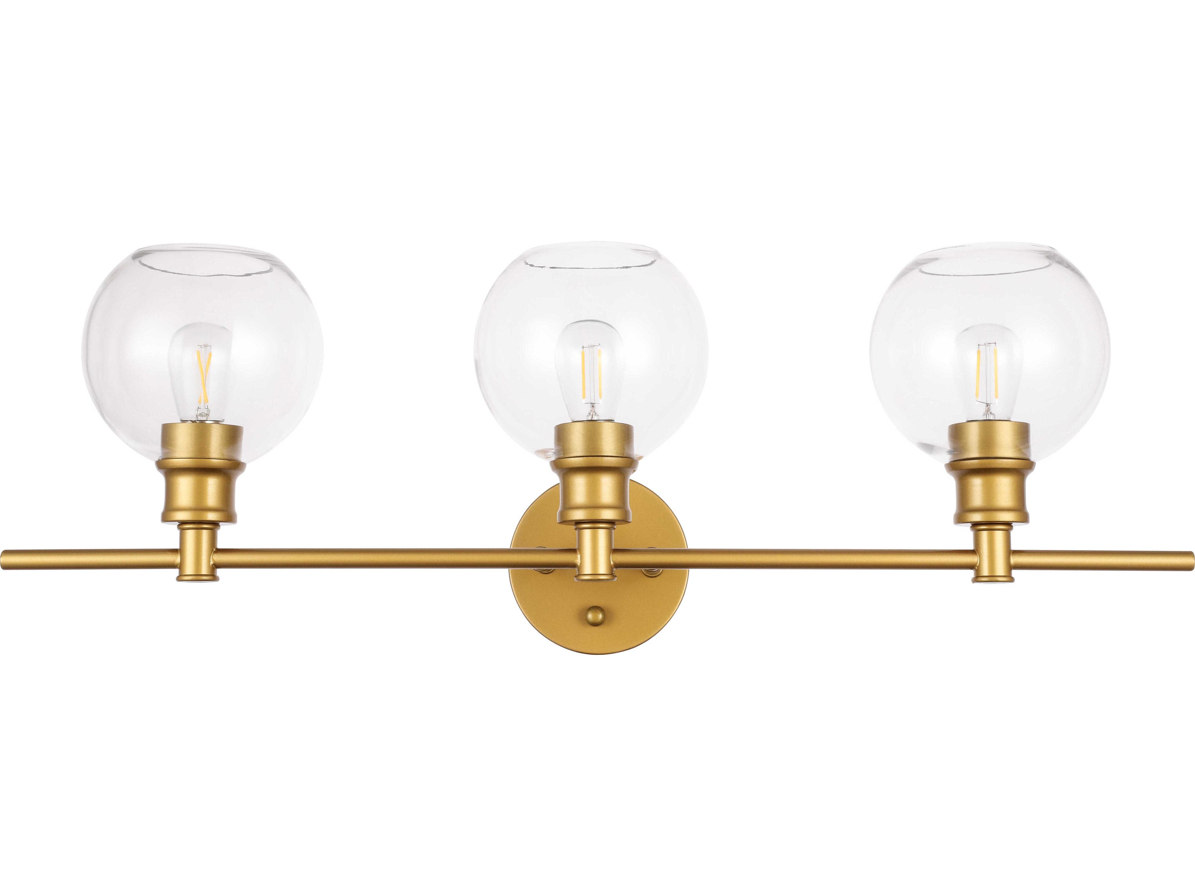 Elegant Lighting Collier 3-Light Brass Glass Vanity Light