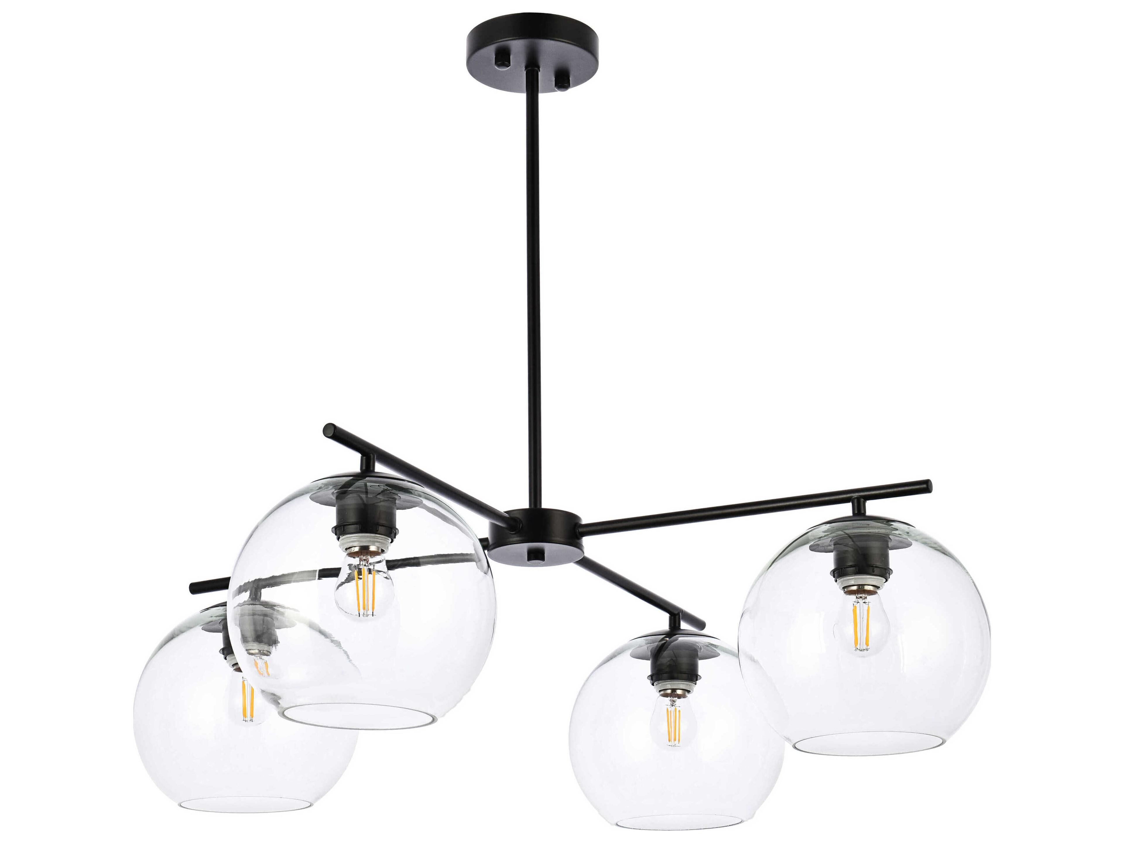 Elegant Lighting Opus 4-Light Black And Clear Glass Globe Chandelier