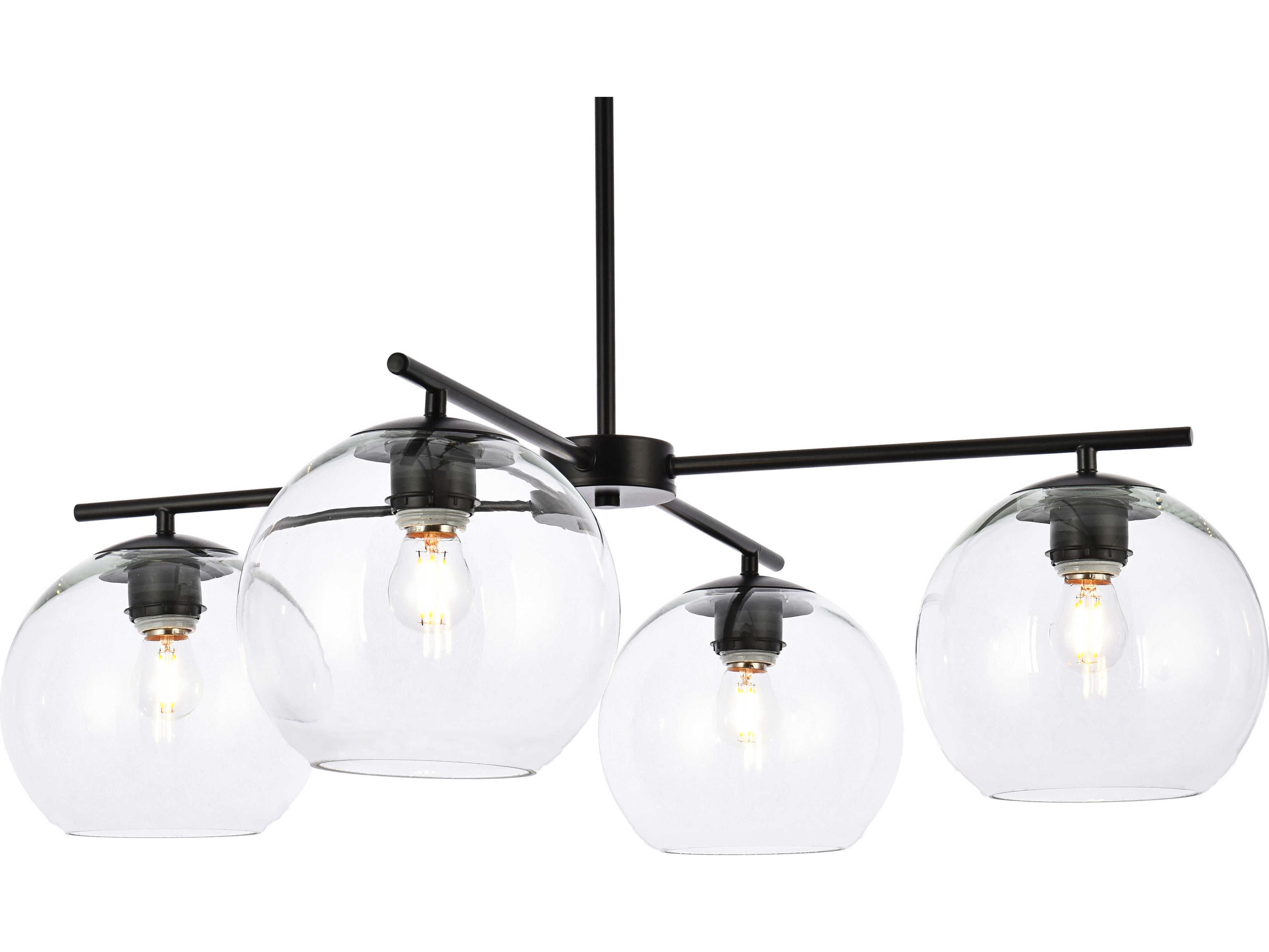 Elegant Lighting Opus 4-Light Black And Clear Glass Globe Chandelier