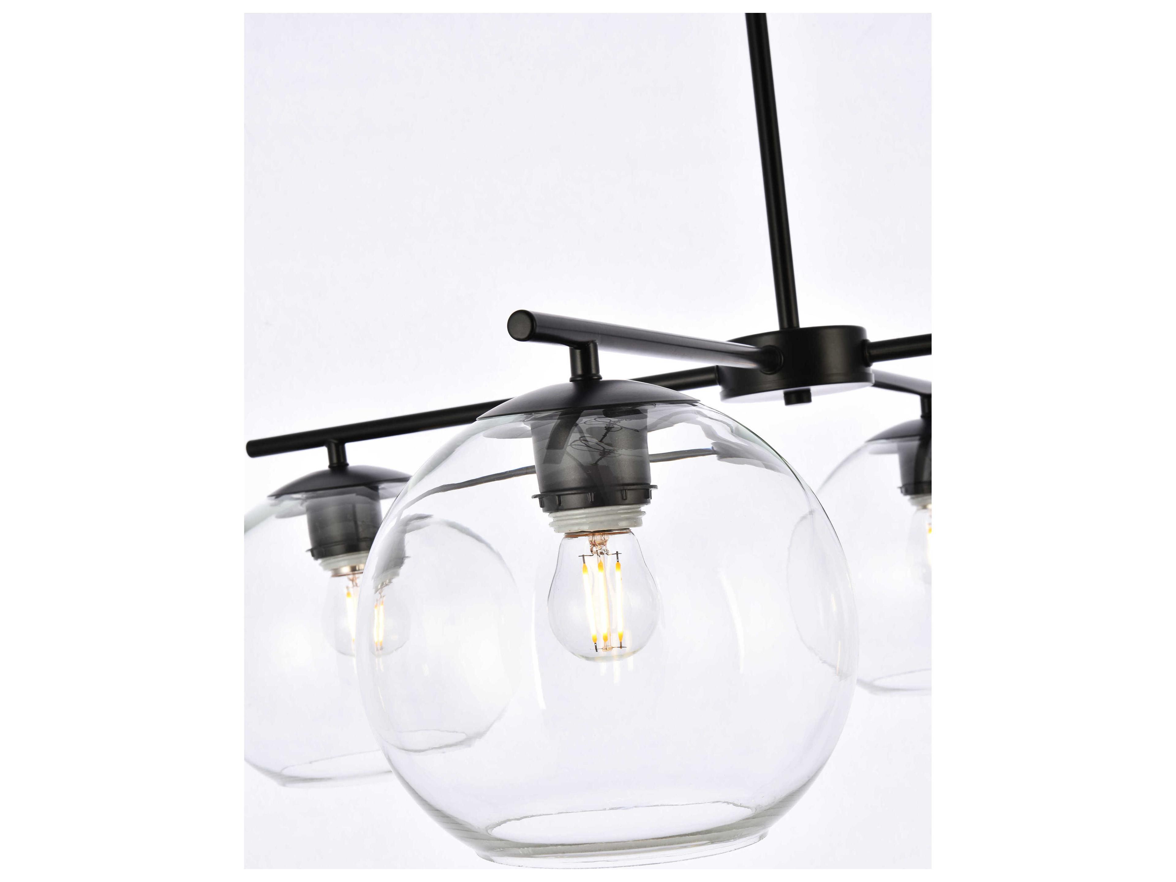Elegant Lighting Opus 4-Light Black And Clear Glass Globe Chandelier