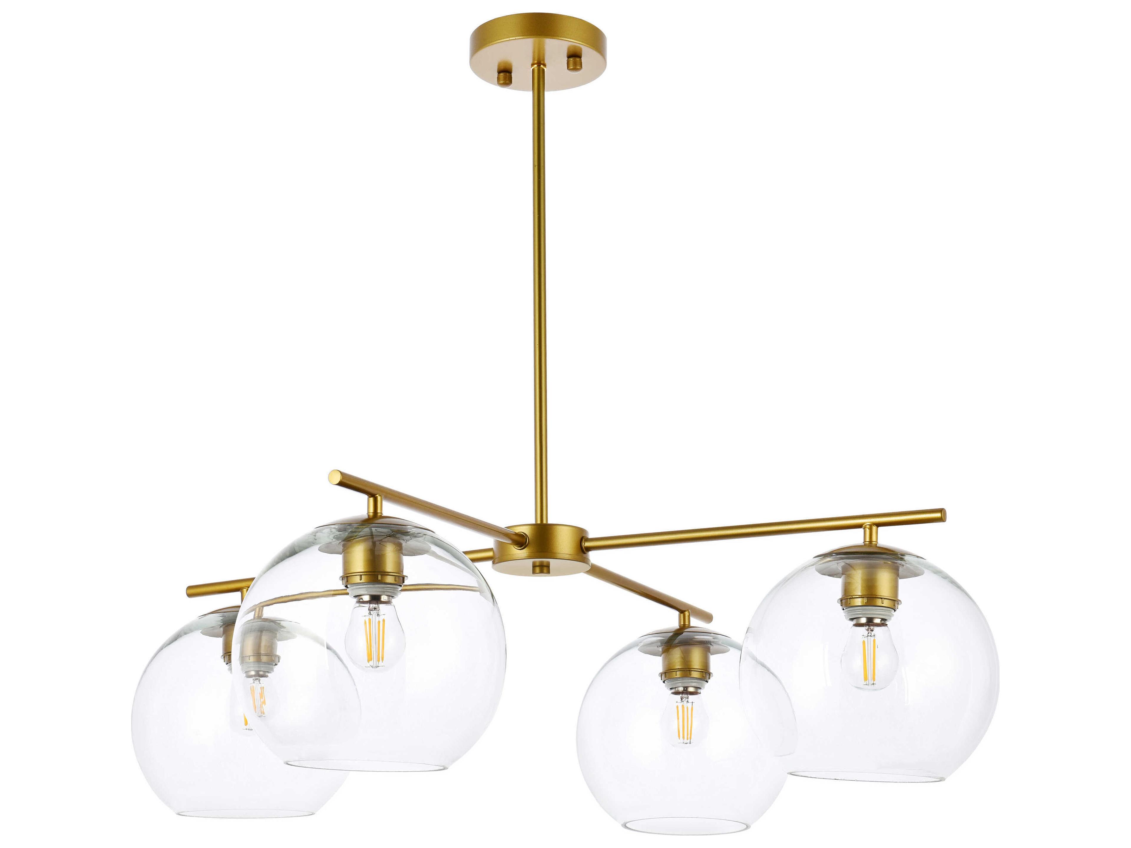 Elegant Lighting Opus 4-Light Brass And Clear Glass Globe Chandelier