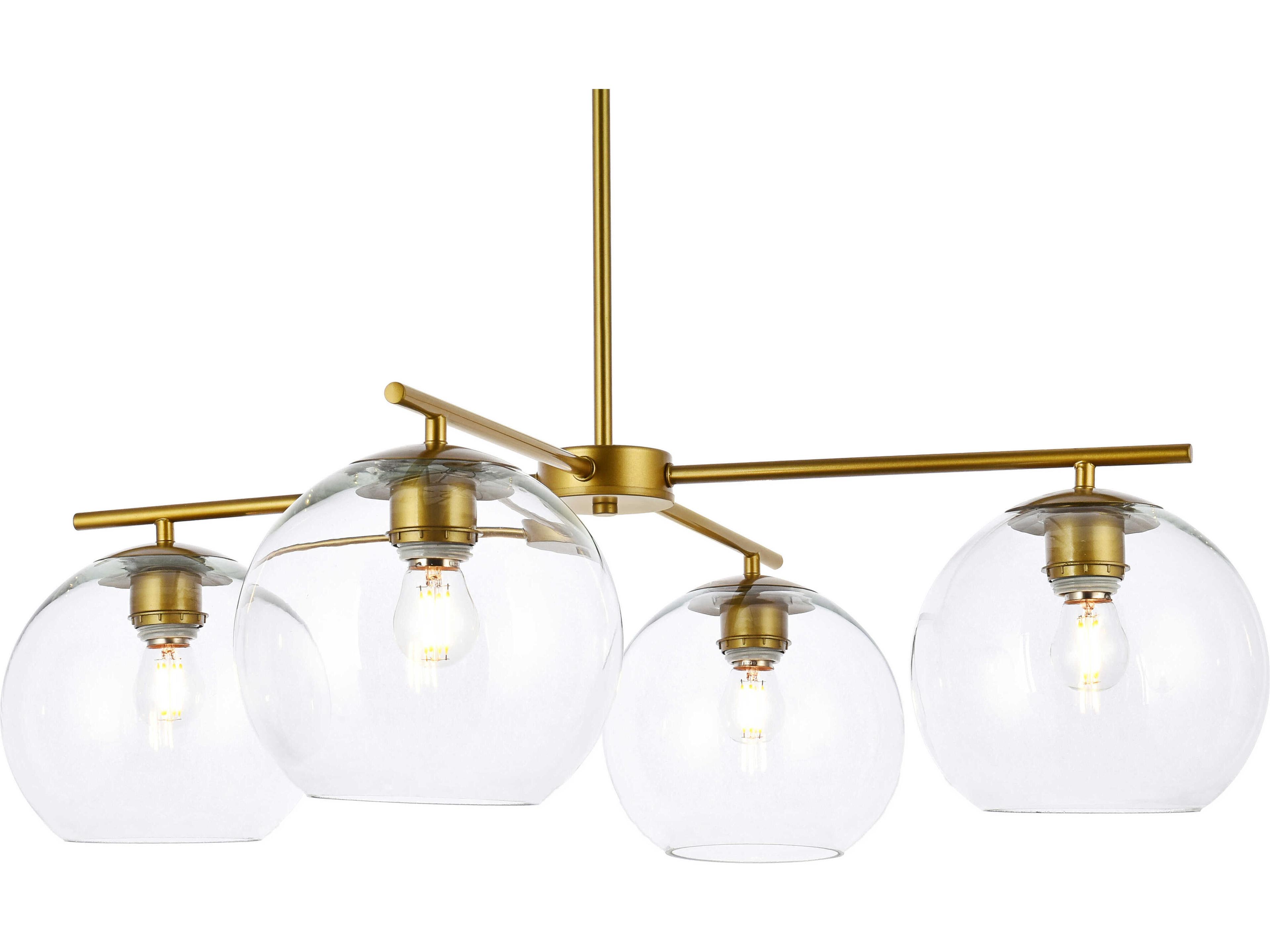 Elegant Lighting Opus 4-Light Brass And Clear Glass Globe Chandelier