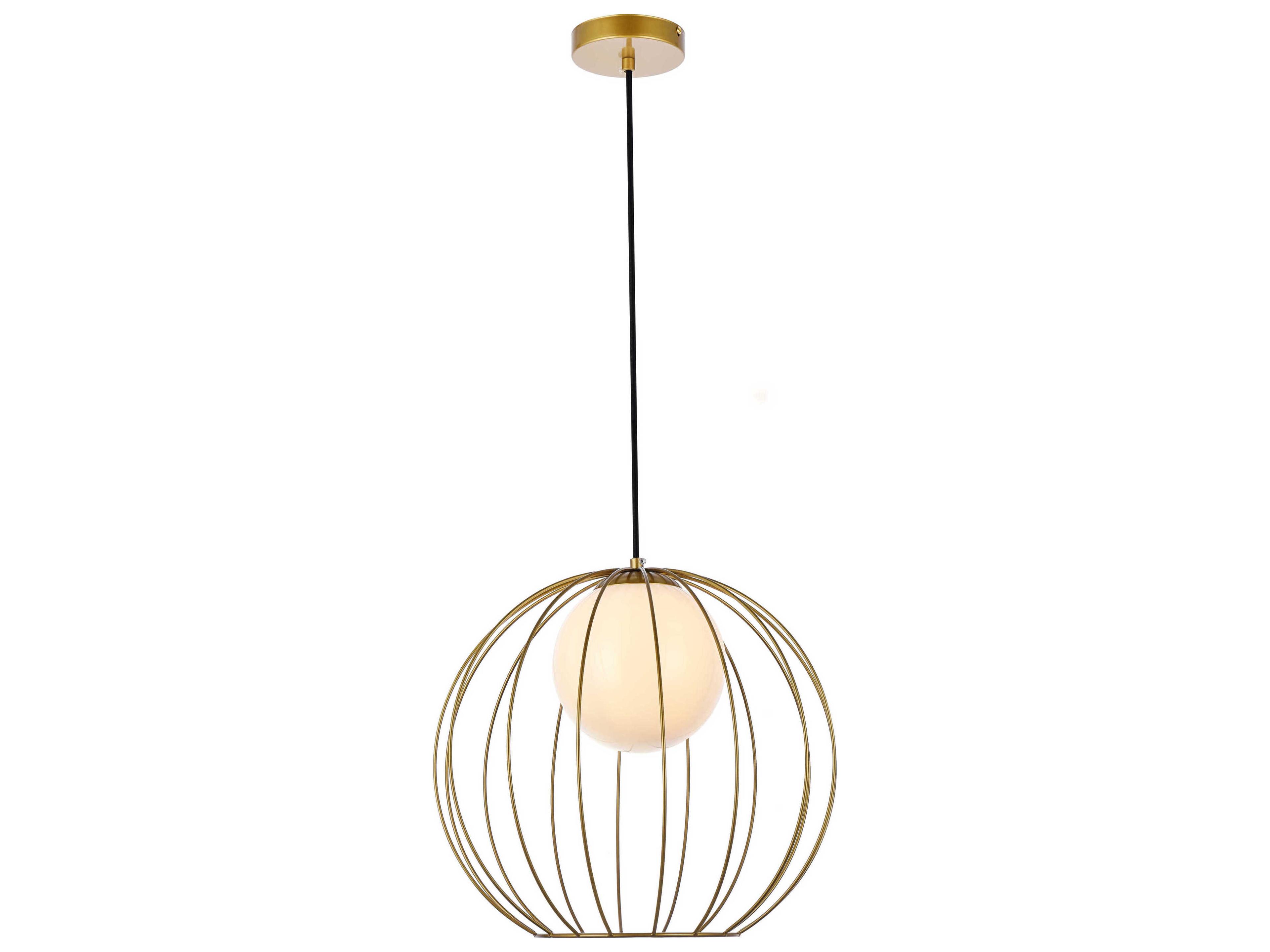 Wetzel 1-Light Brass And White Glass Globe Pendant