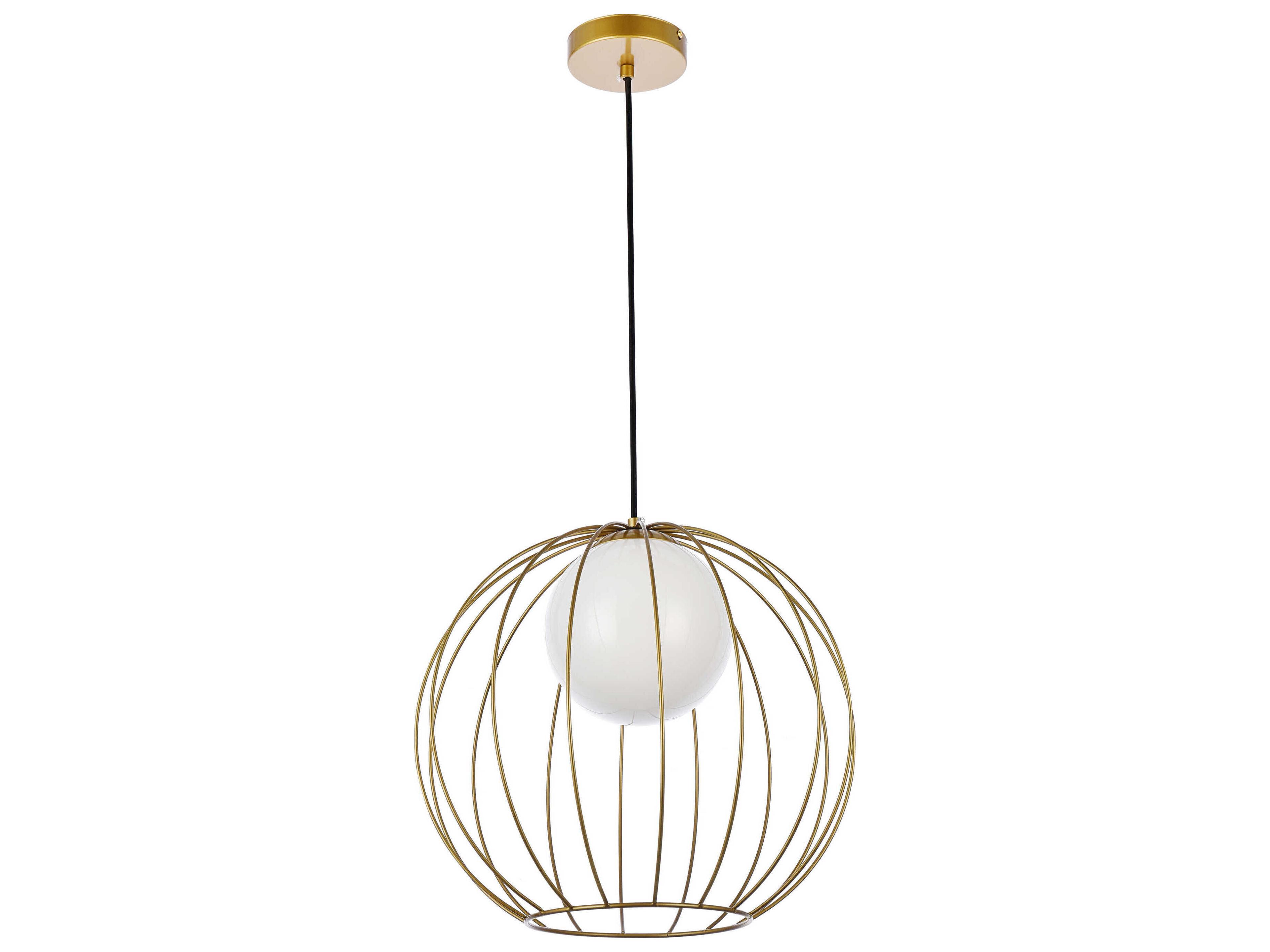 Elegant Lighting Wetzel 1-Light Brass And White Glass Globe Pendant