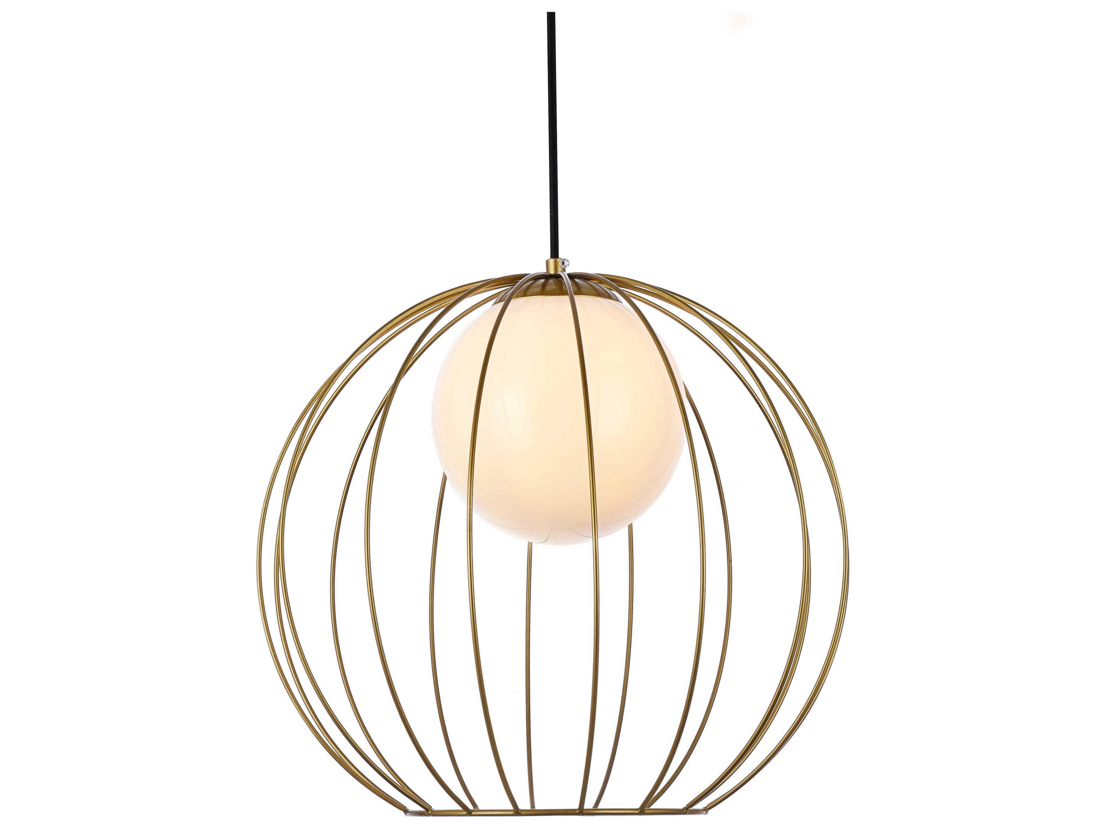 Elegant Lighting Wetzel 1-Light Brass And White Glass Globe Pendant