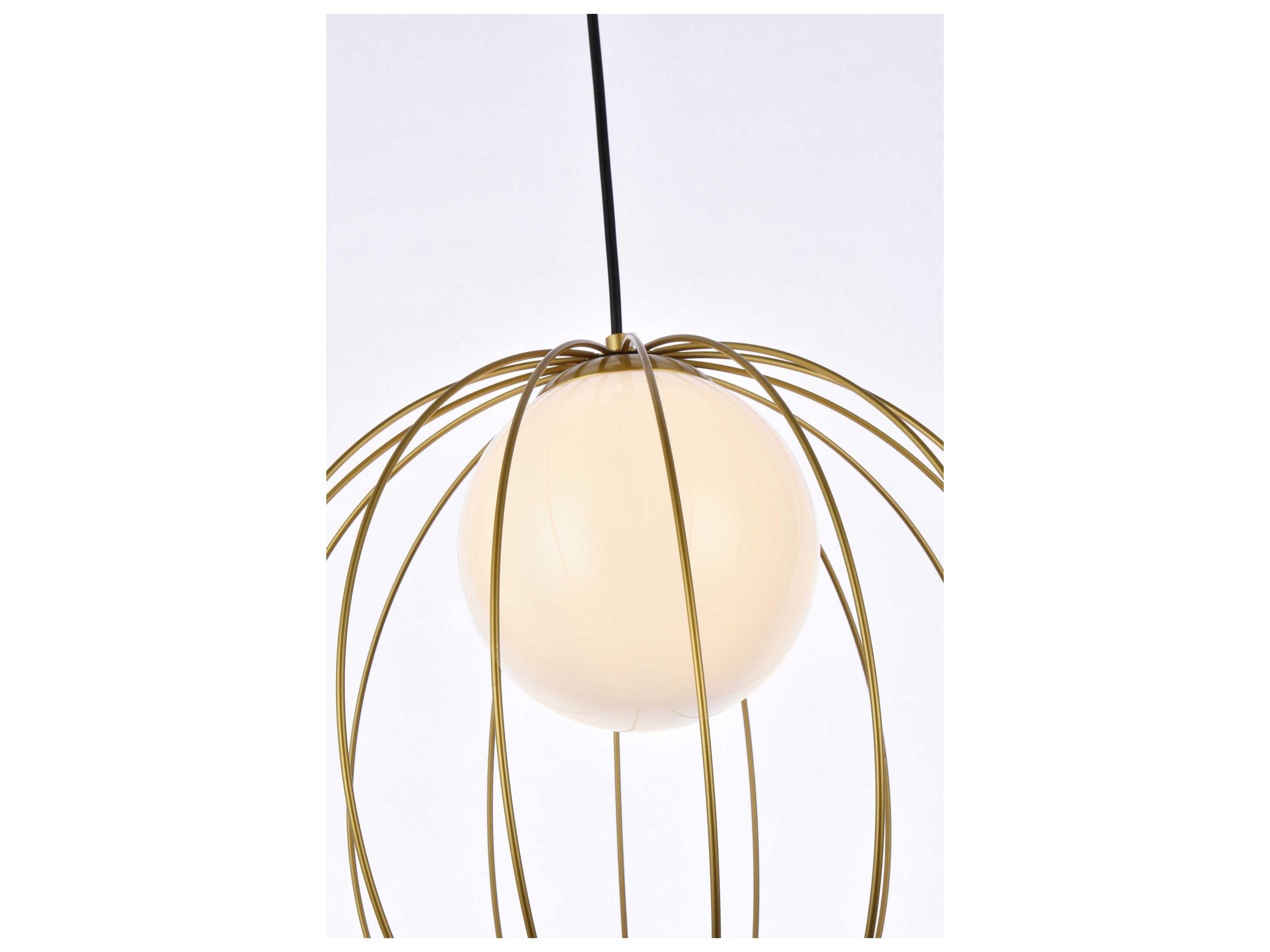 Elegant Lighting Wetzel 1-Light Brass And White Glass Globe Pendant