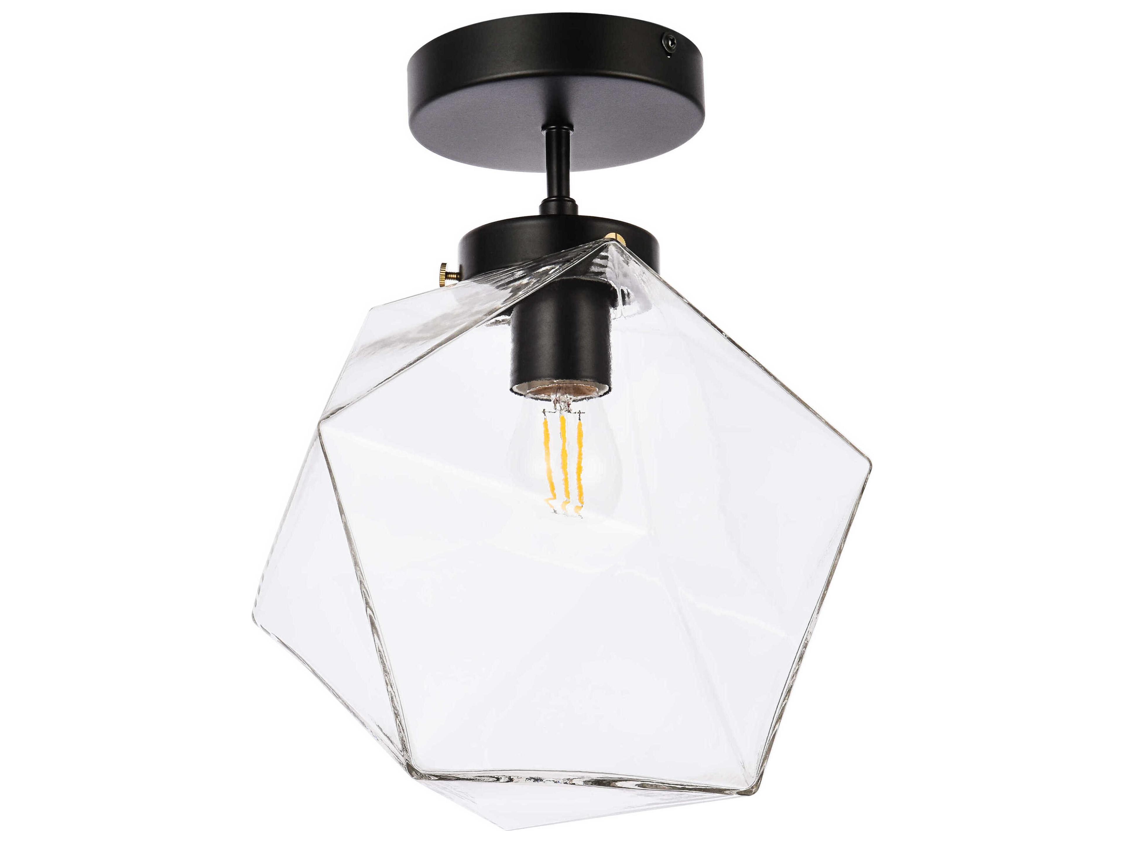 Lawrence 1-Light Black And Clear Glass Geometric Semi Flush Mount