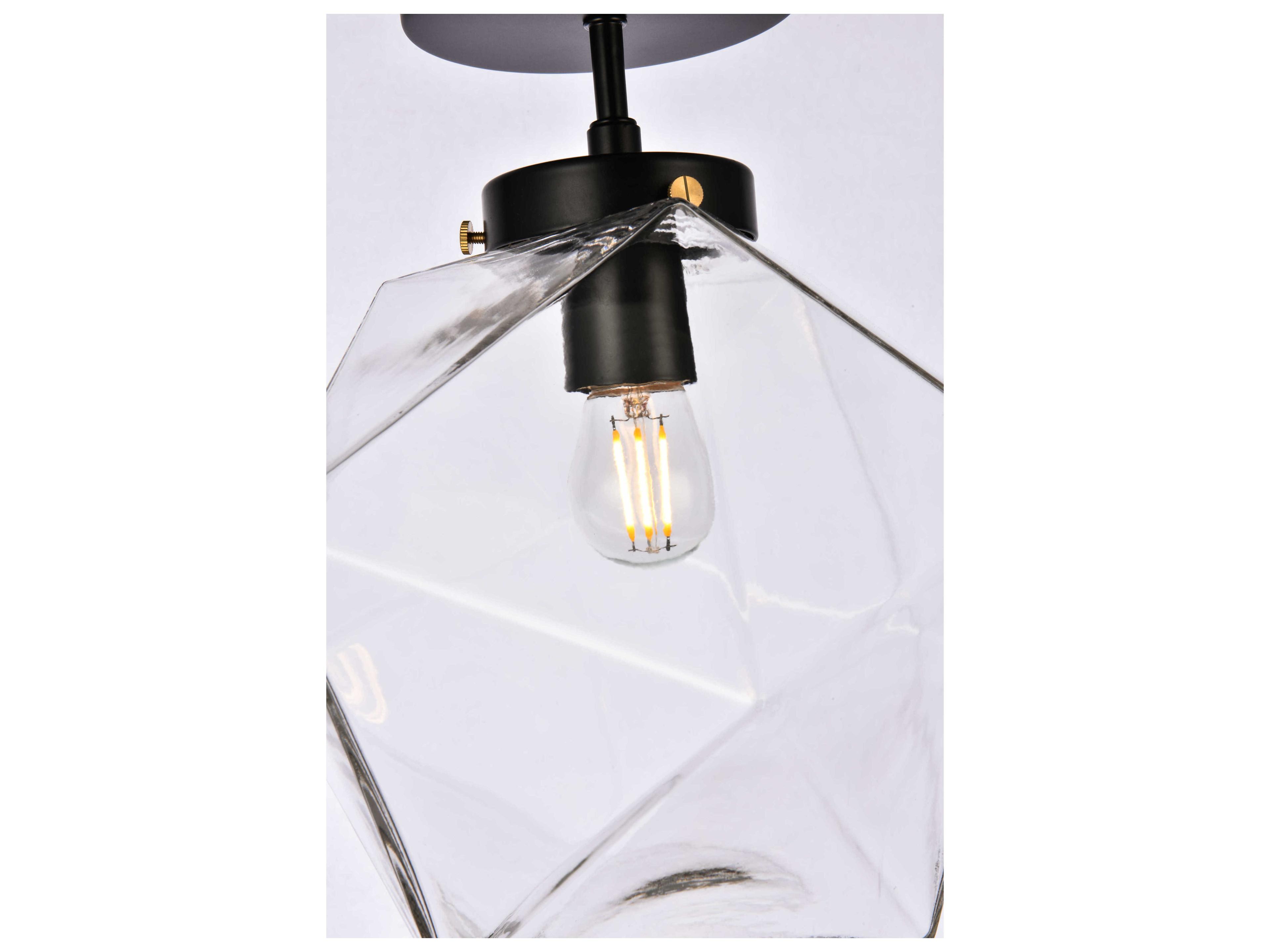 Elegant Lighting Lawrence 1-Light Black And Clear Glass Geometric Semi Flush Mount