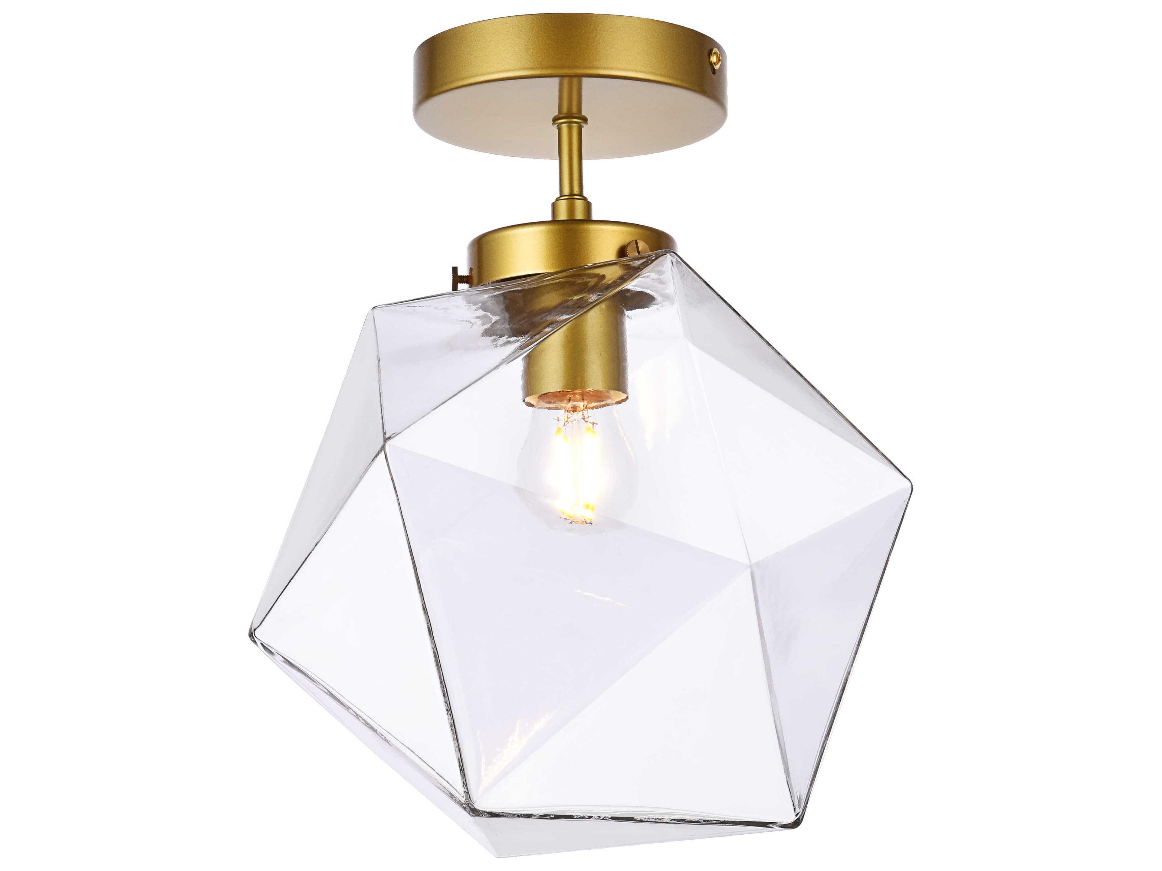 Lawrence 1-Light Brass And Clear Glass Geometric Semi Flush Mount