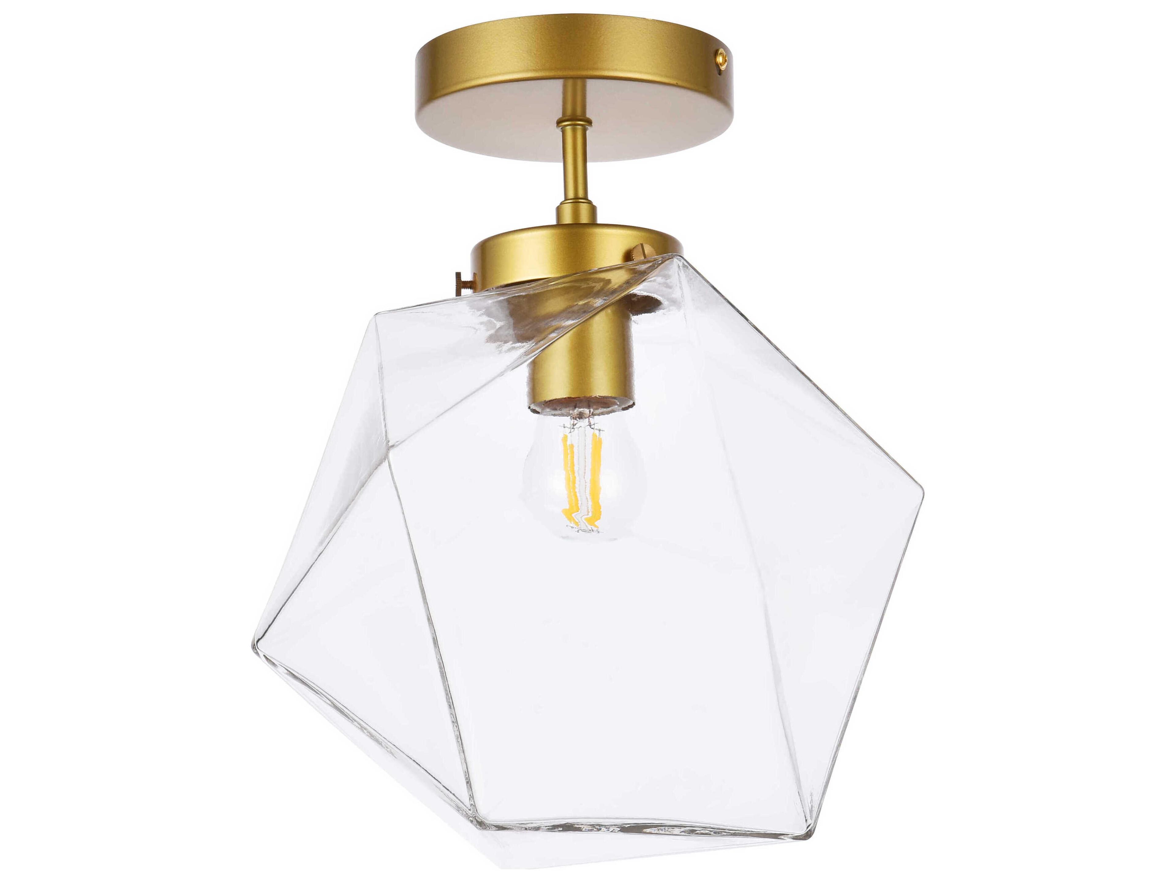 Elegant Lighting Lawrence 1-Light Brass And Clear Glass Geometric Semi Flush Mount
