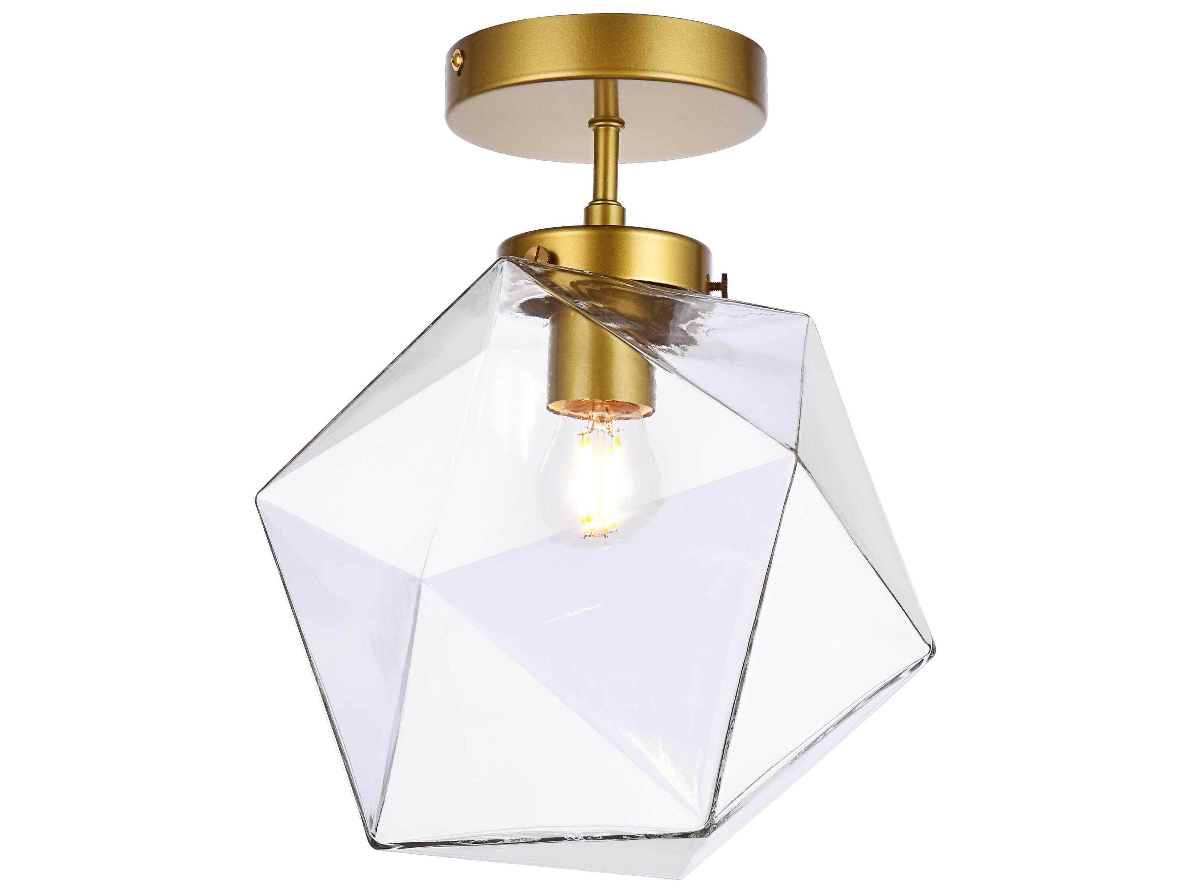 Elegant Lighting Lawrence 1-Light Brass And Clear Glass Geometric Semi Flush Mount