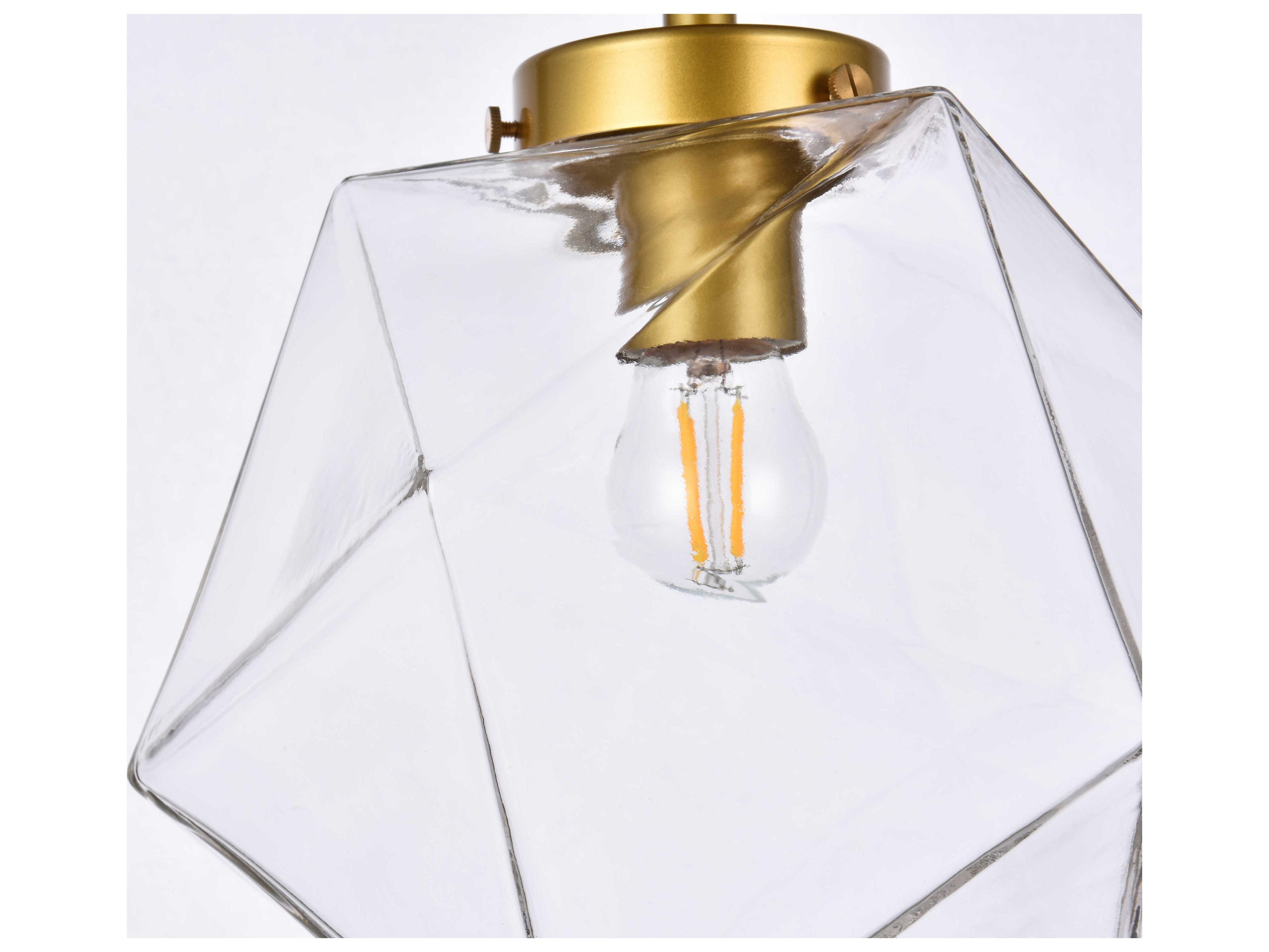 Elegant Lighting Lawrence 1-Light Brass And Clear Glass Geometric Semi Flush Mount