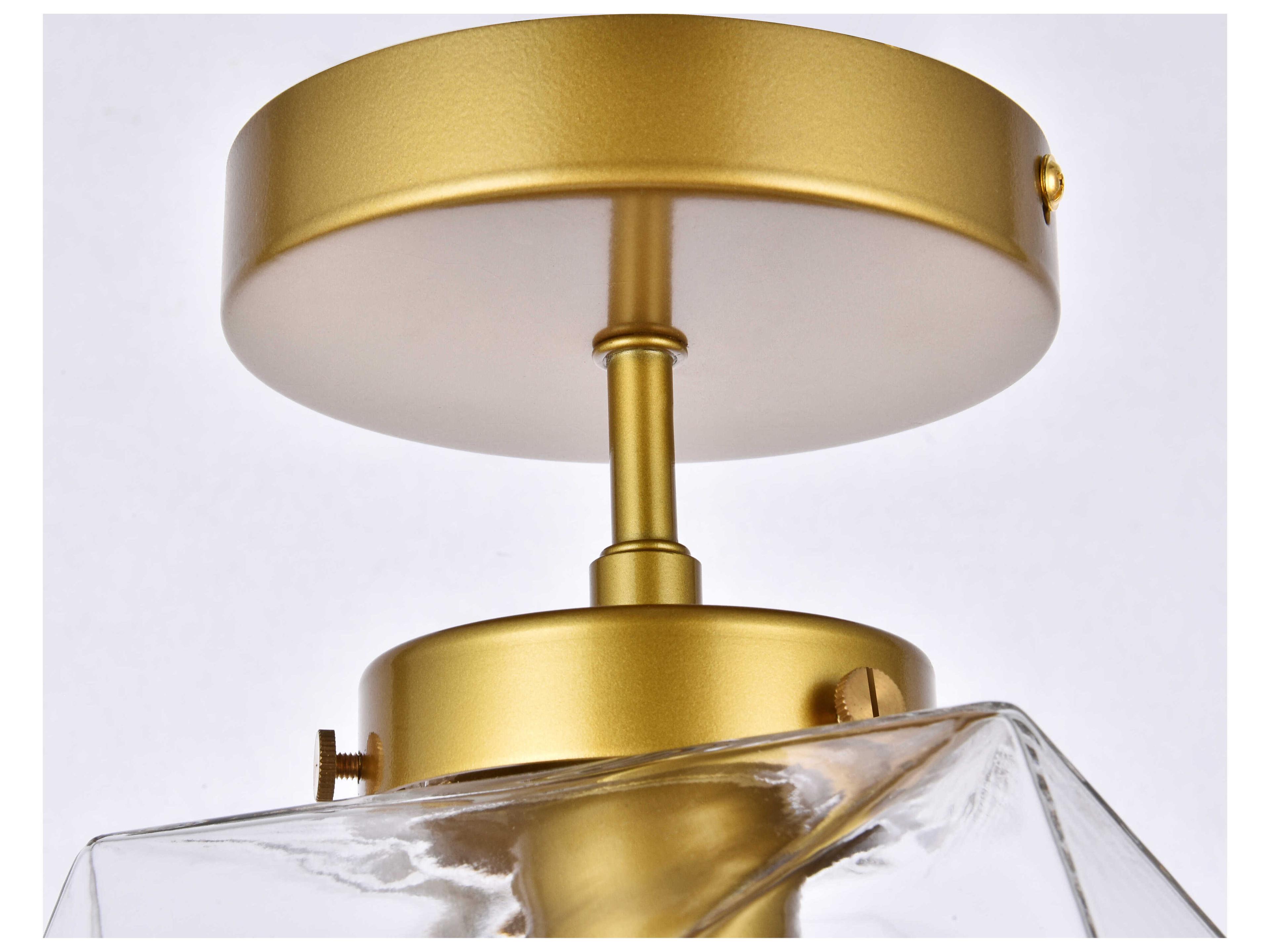 Elegant Lighting Lawrence 1-Light Brass And Clear Glass Geometric Semi Flush Mount