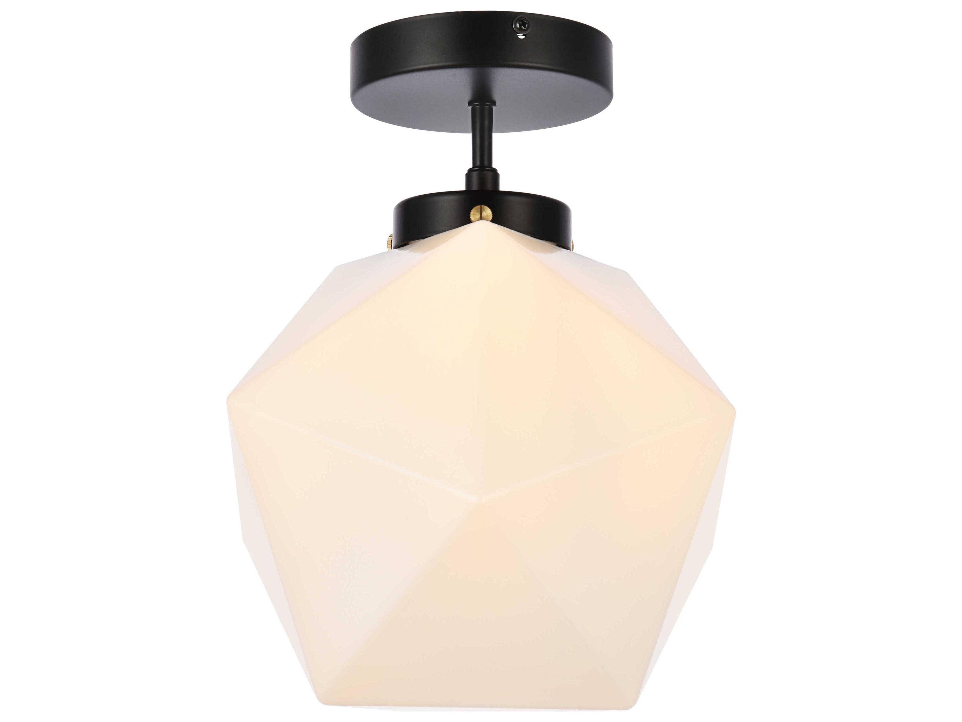 Elegant Lighting Lawrence 1-Light Black And White Glass Semi Flush Mount