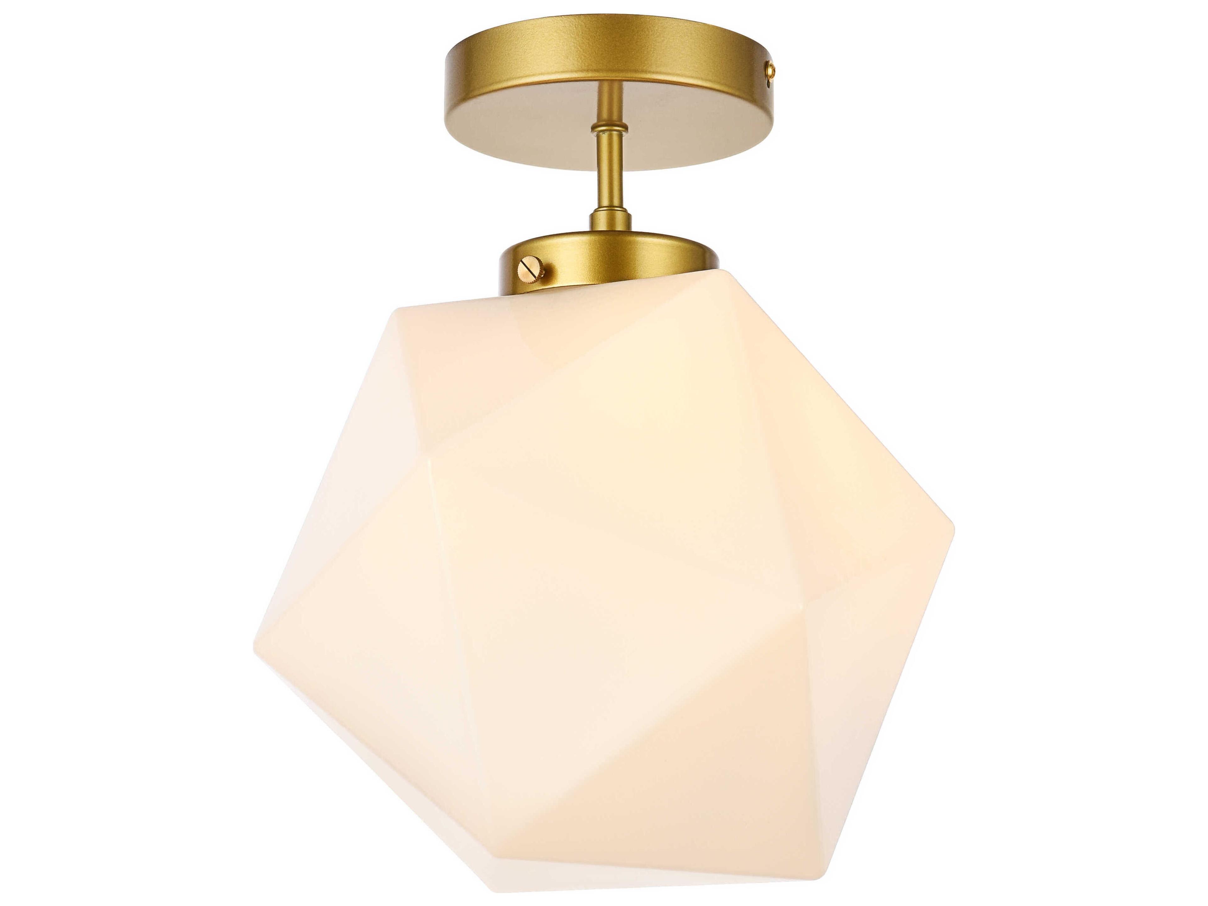 Lawrence 1-Light Brass And White Glass Geometric Semi Flush Mount