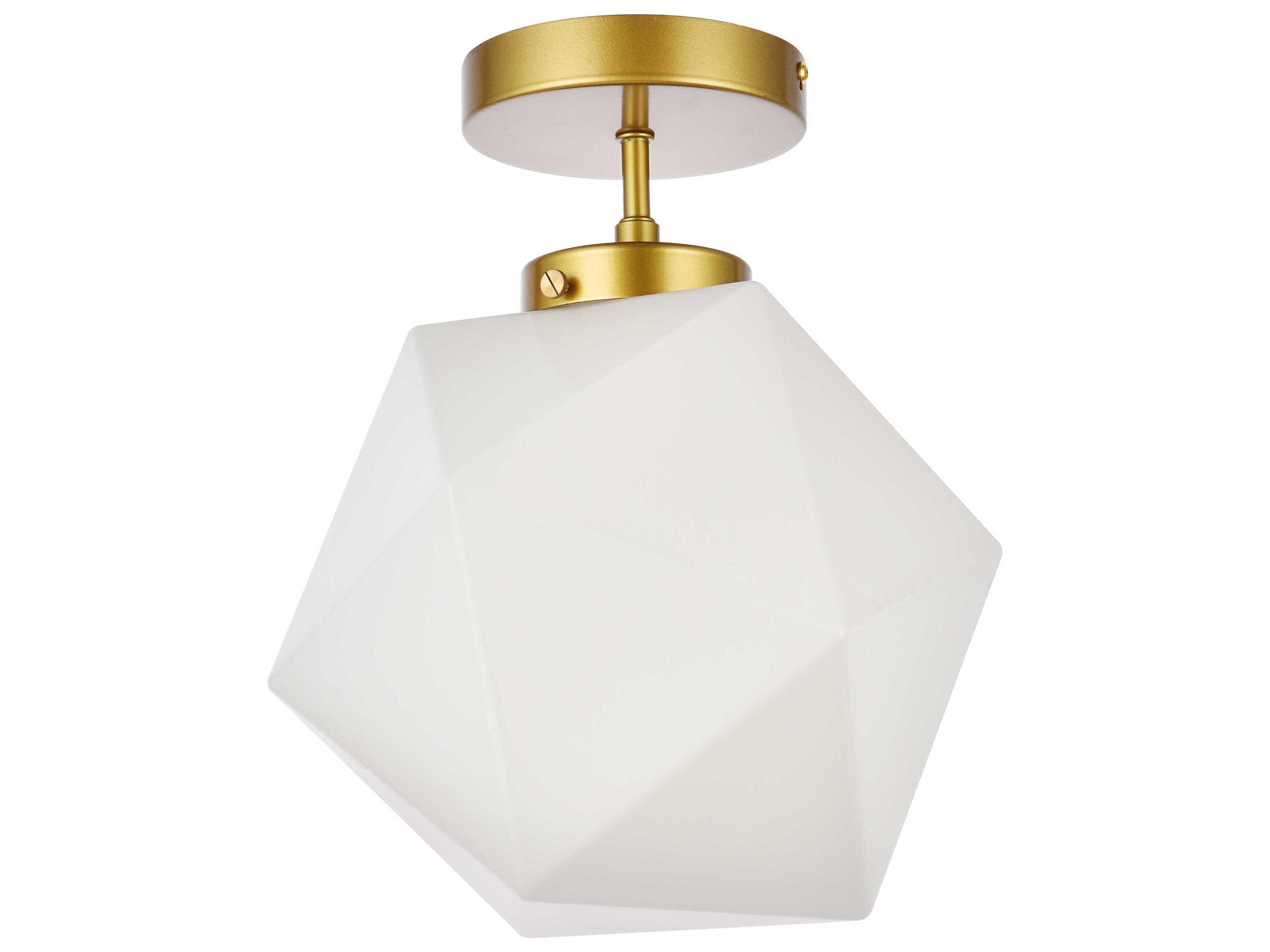 Elegant Lighting Lawrence 1-Light Brass And White Glass Geometric Semi Flush Mount