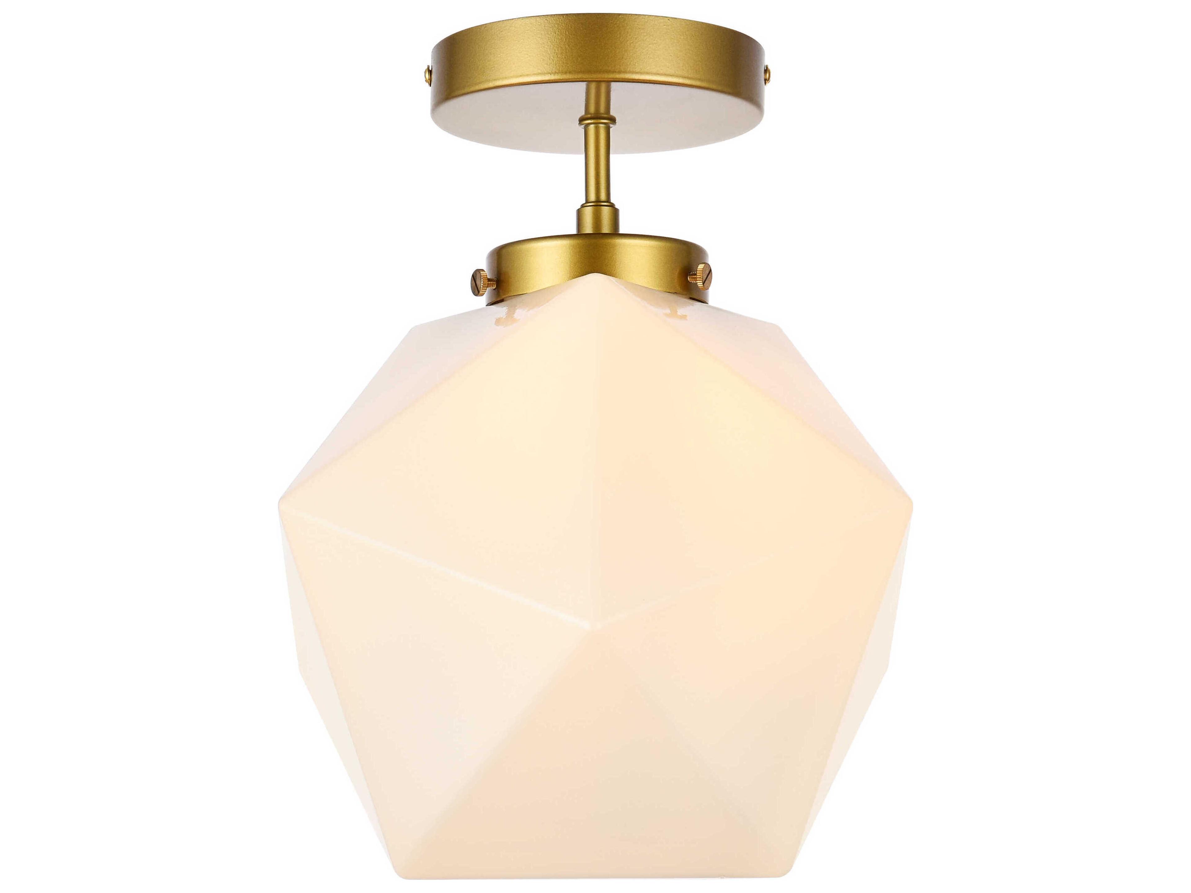 Elegant Lighting Lawrence 1-Light Brass And White Glass Geometric Semi Flush Mount