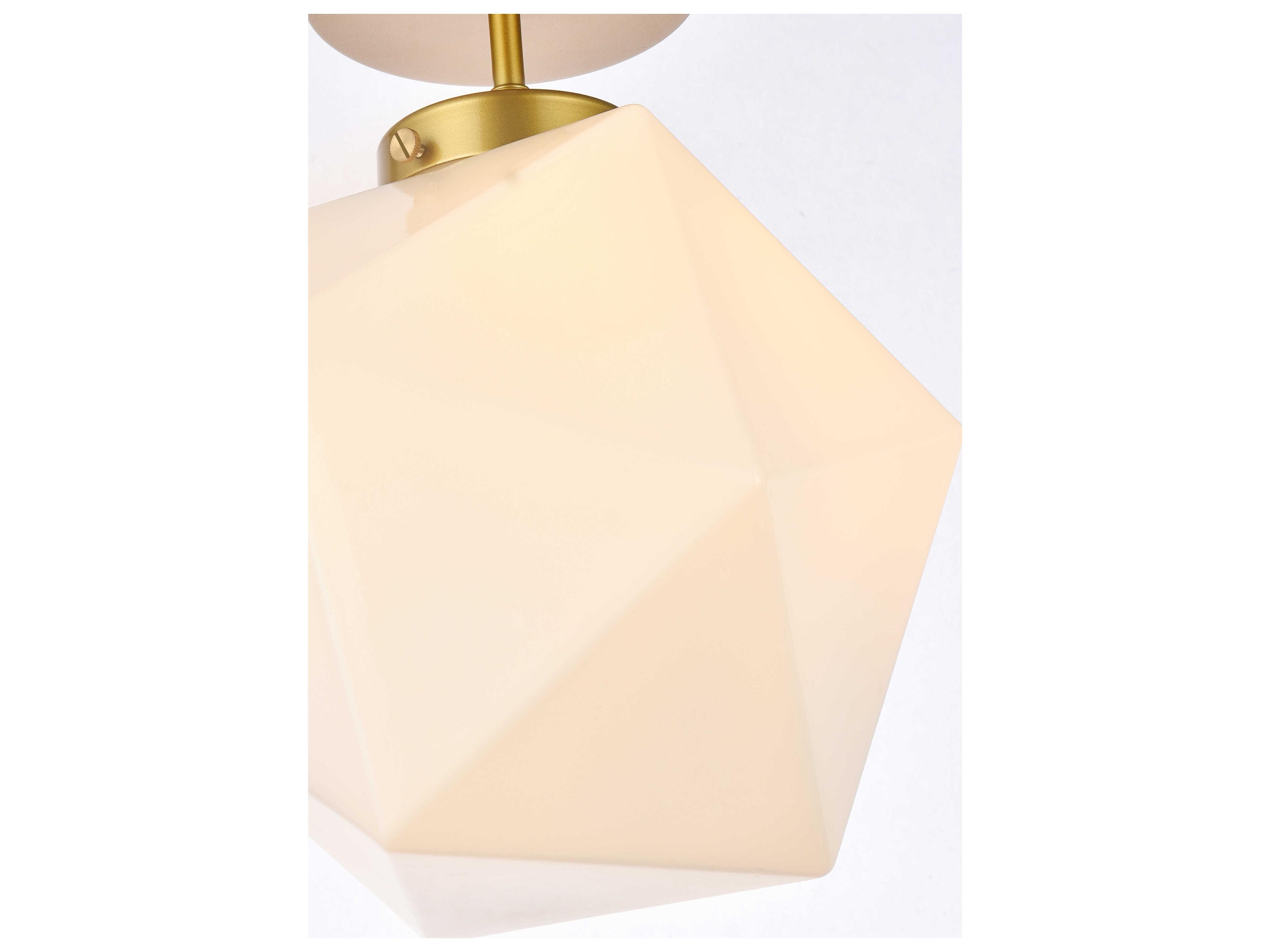 Elegant Lighting Lawrence 1-Light Brass And White Glass Geometric Semi Flush Mount