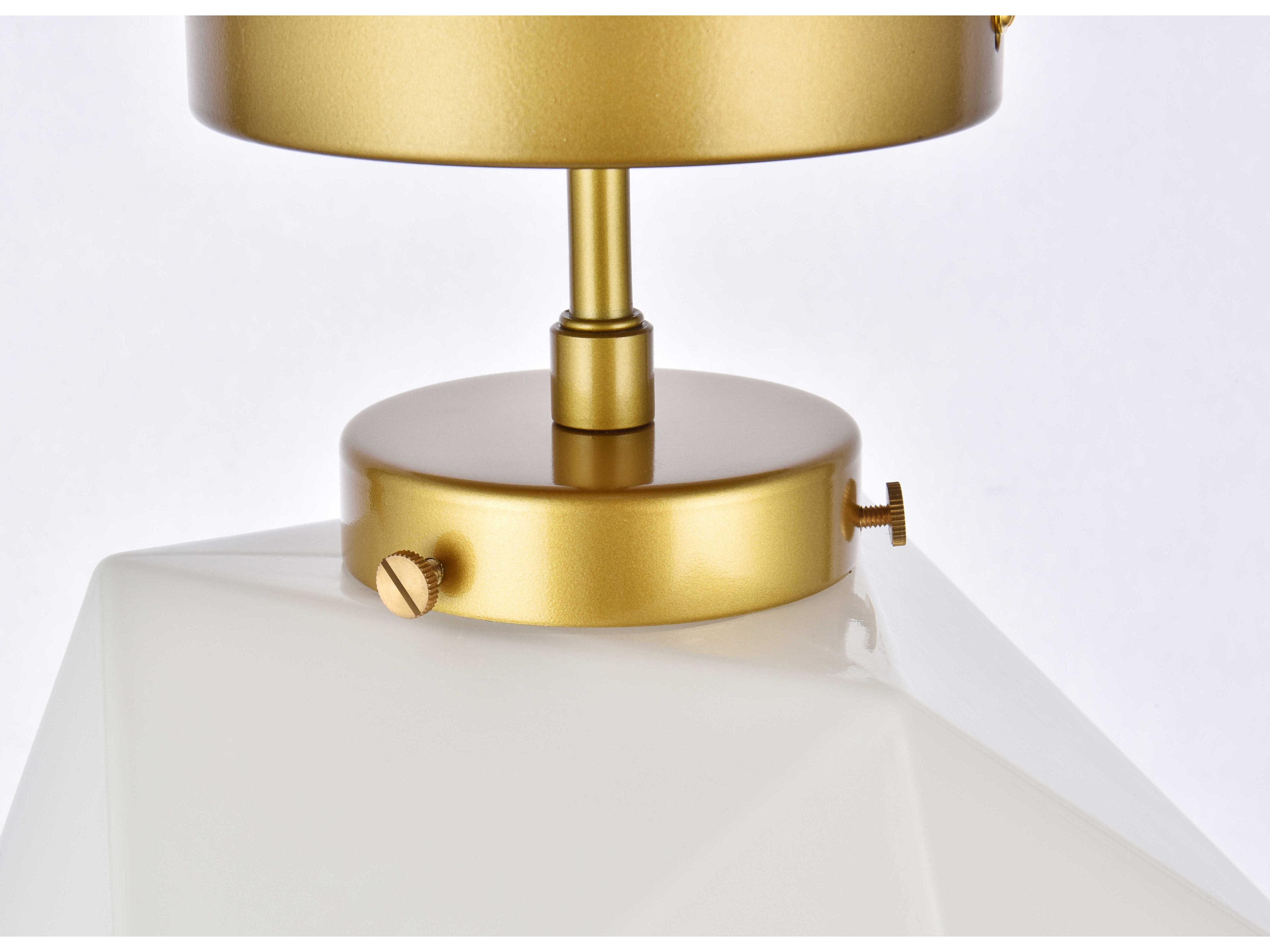 Elegant Lighting Lawrence 1-Light Brass And White Glass Geometric Semi Flush Mount
