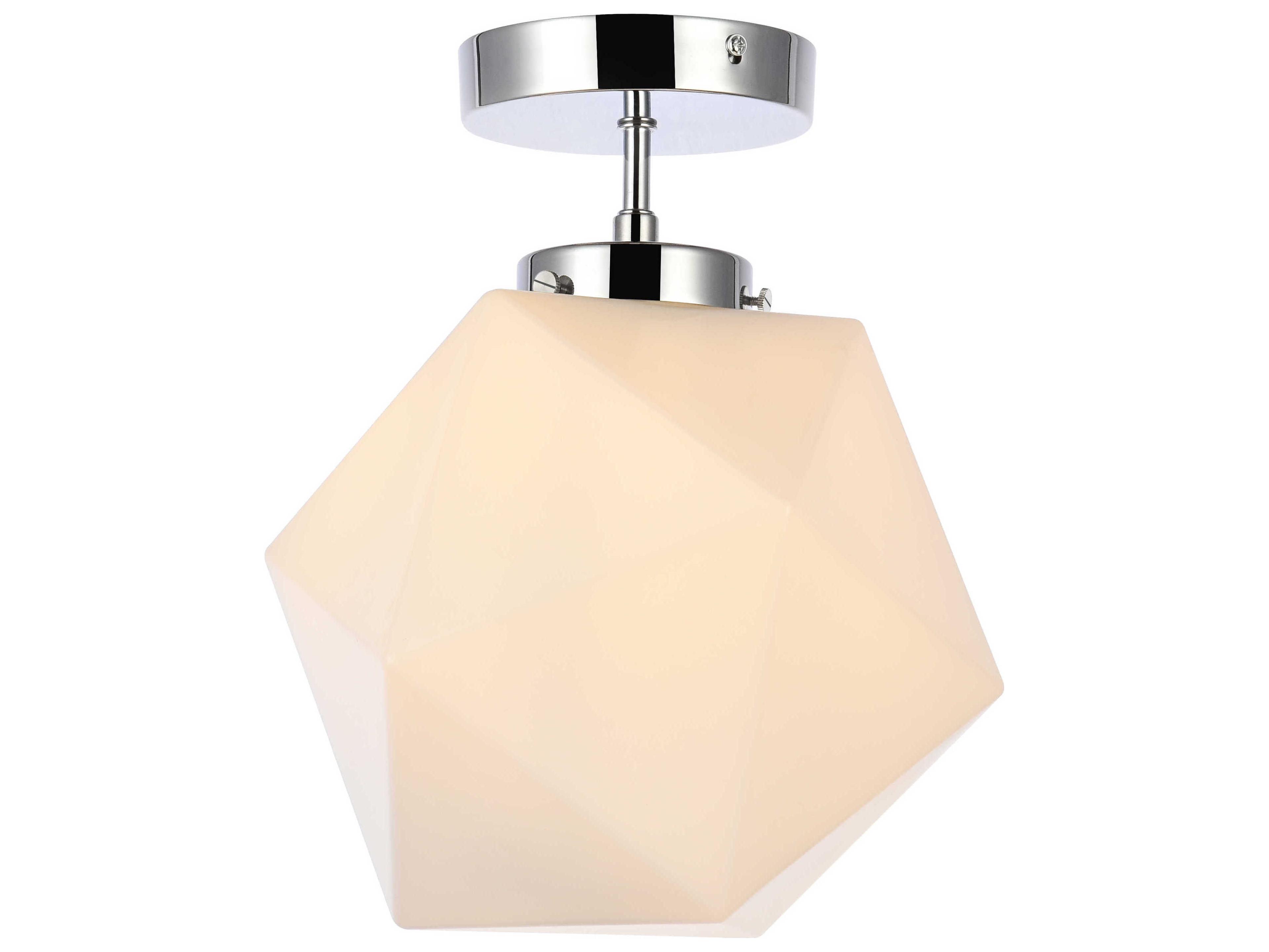Lawrence 1-Light Chrome And White Glass Geometric Semi Flush Mount