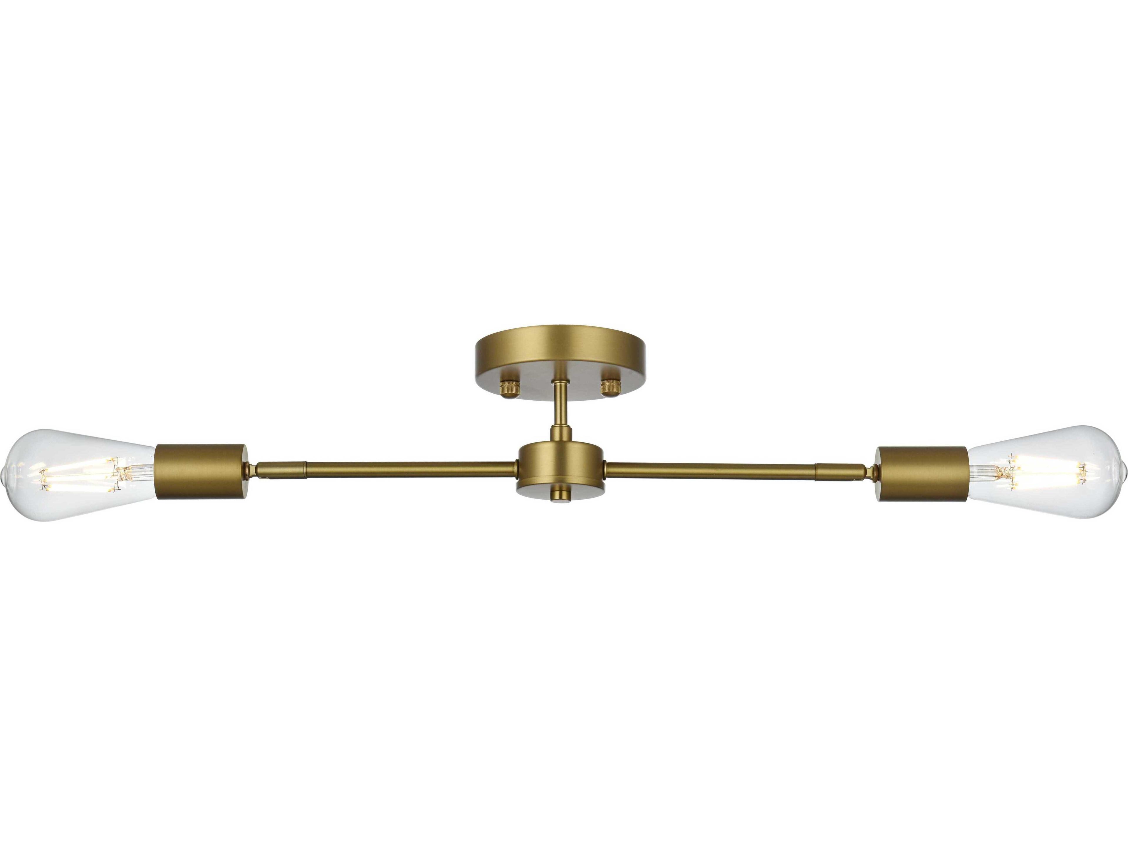 Elegant Lighting Zane 2-Light Satin Gold Linear Semi Flush Mount