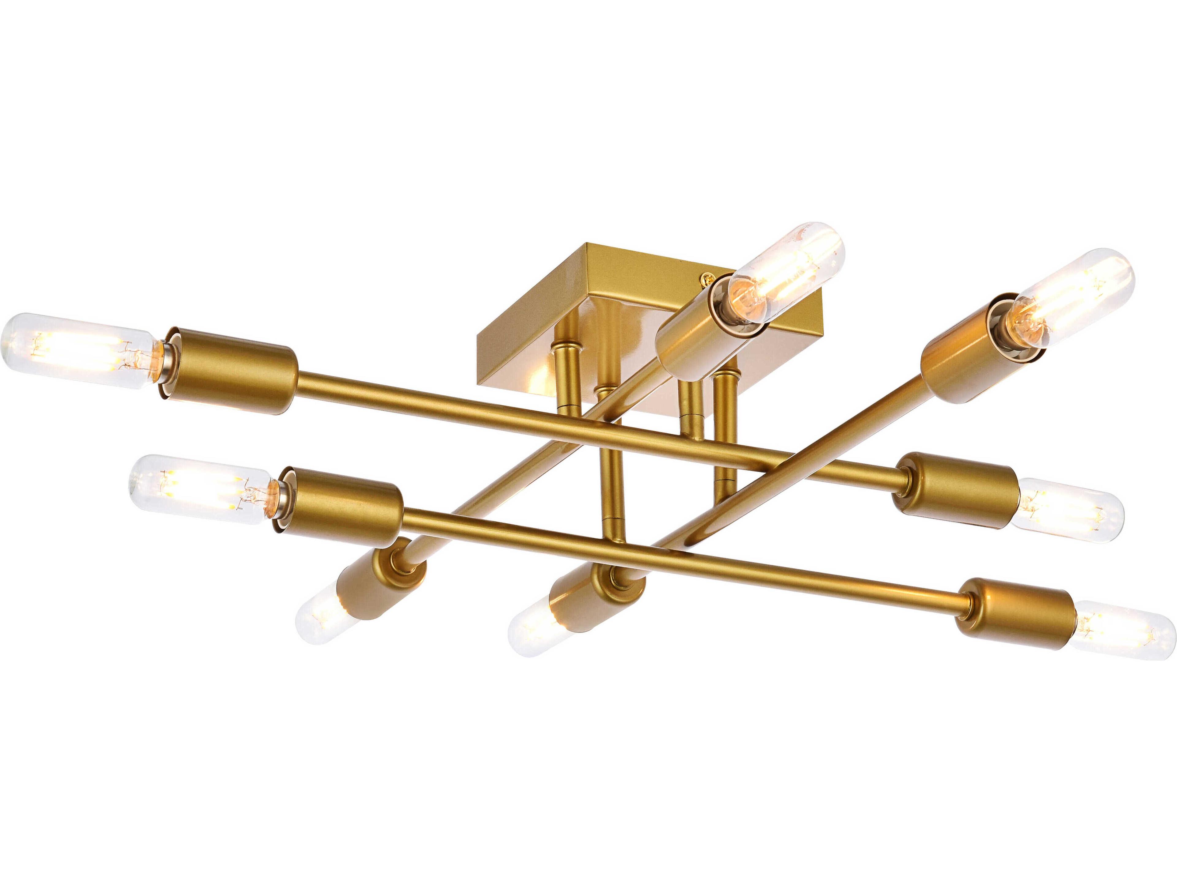 Script 8-Light Brass Linear Semi Flush Mount