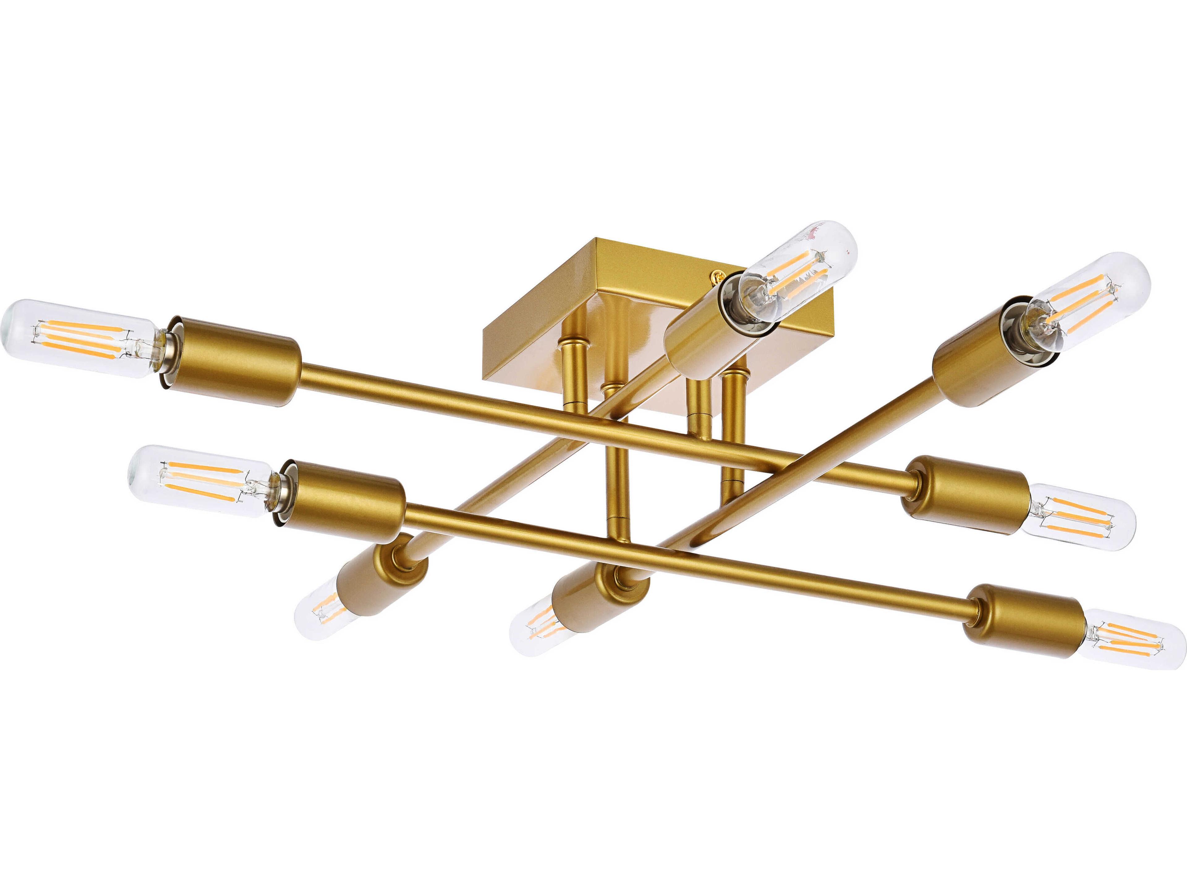 Elegant Lighting Script 8-Light Brass Linear Semi Flush Mount