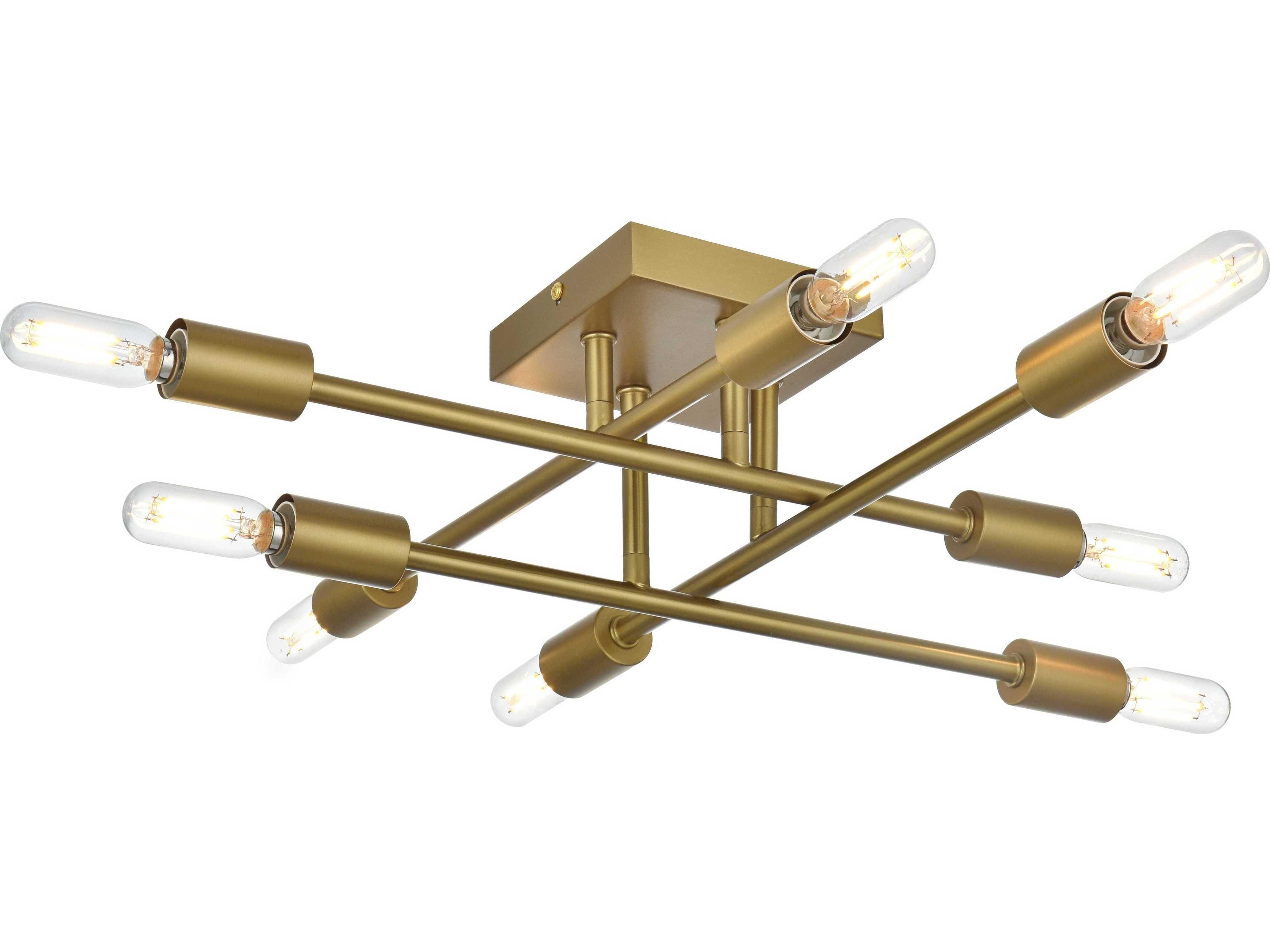 Elegant Lighting Script 8-Light Satin Gold Linear Semi Flush Mount