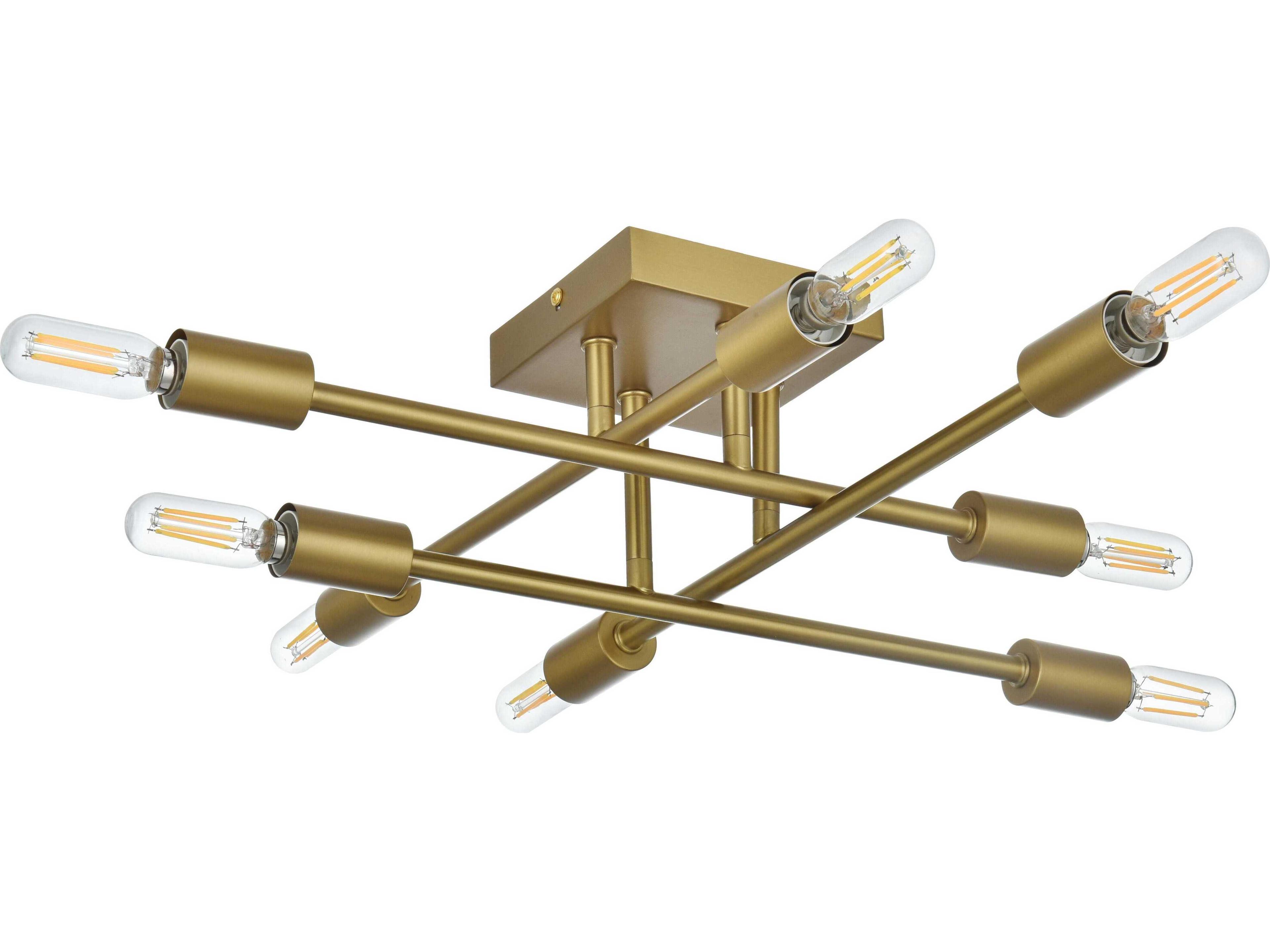 Elegant Lighting Script 8-Light Satin Gold Linear Semi Flush Mount