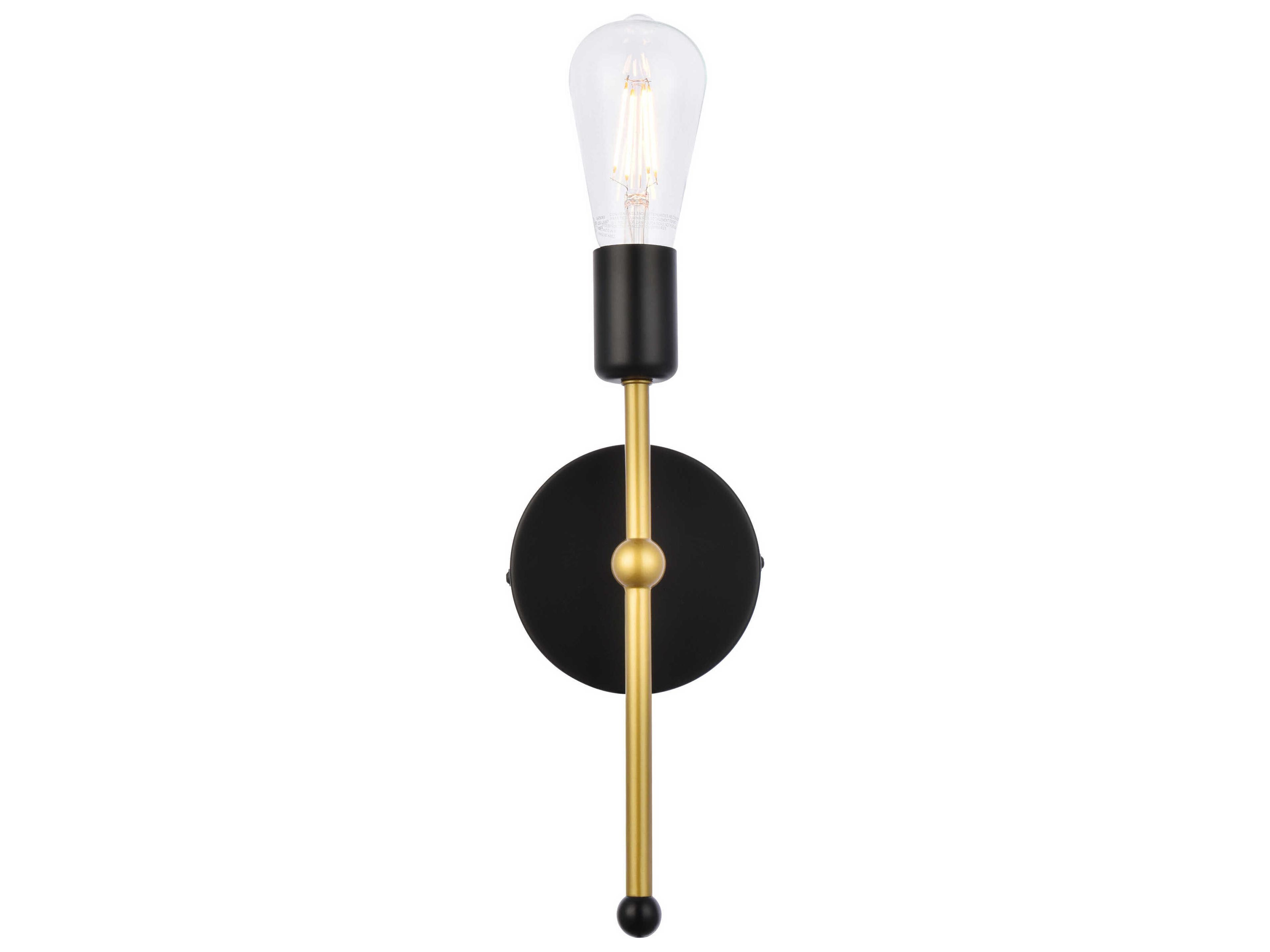 Elegant Lighting Keely 1-Light Black And Brass Wall Sconce