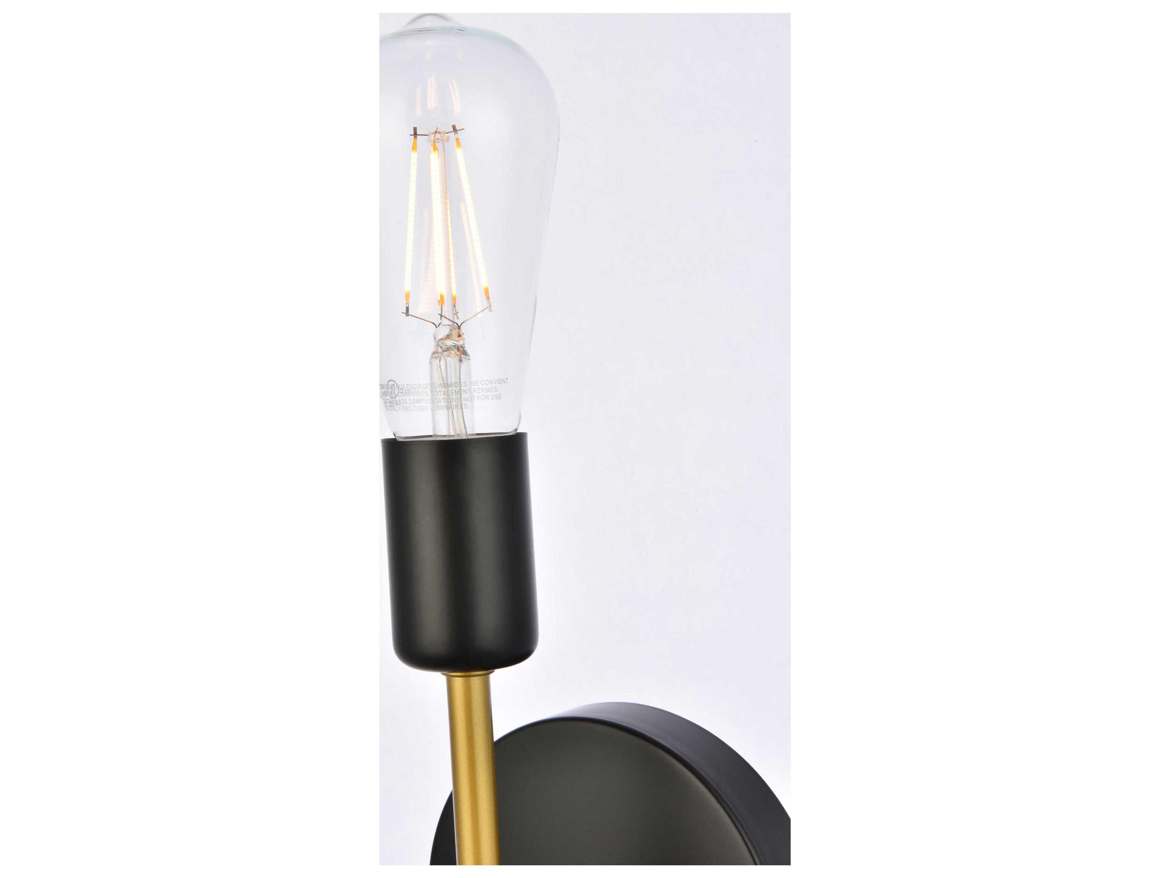 Elegant Lighting Keely 1-Light Black And Brass Wall Sconce