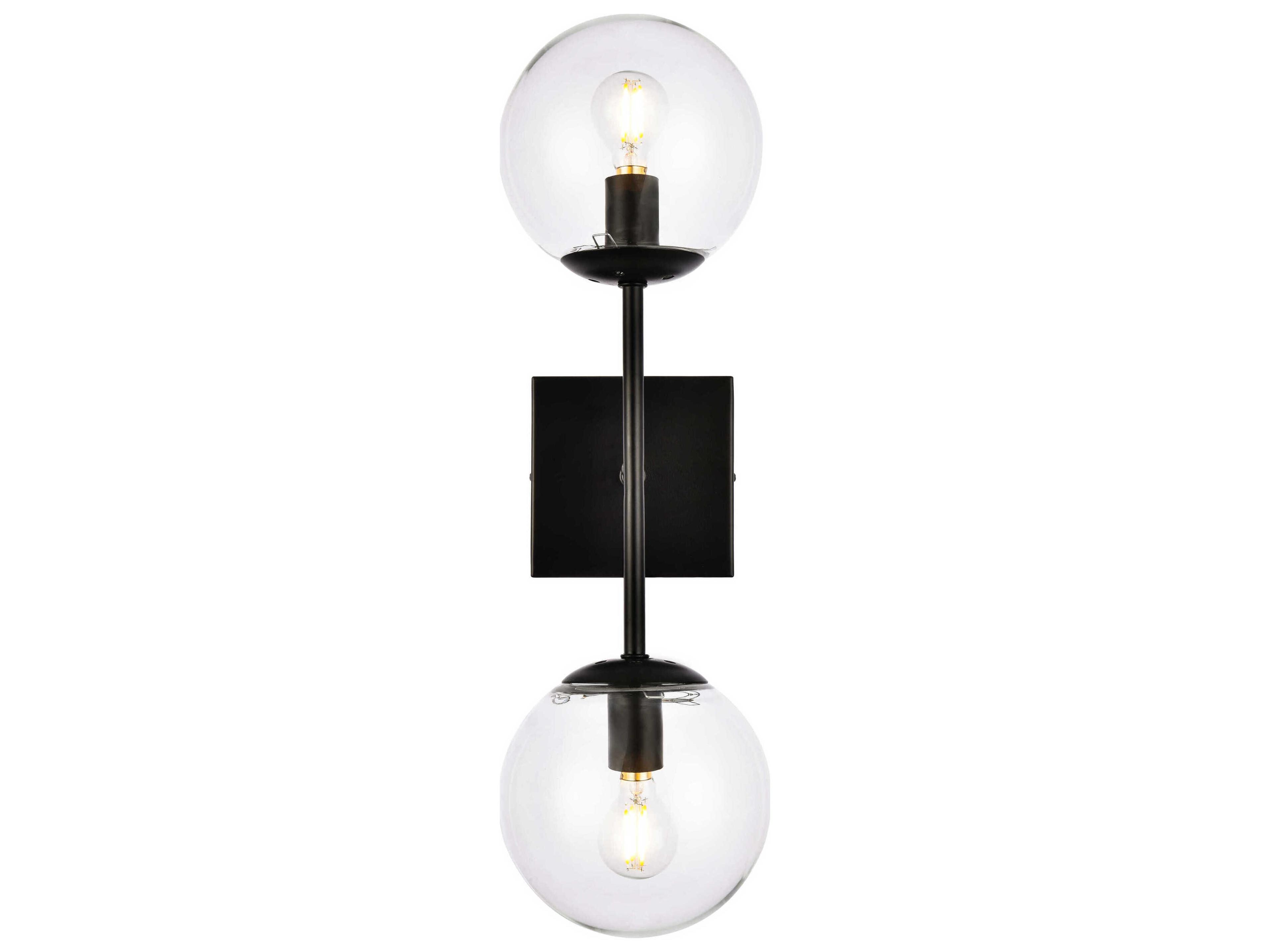 Neri 2-Light Black And Clear Glass Wall Sconce