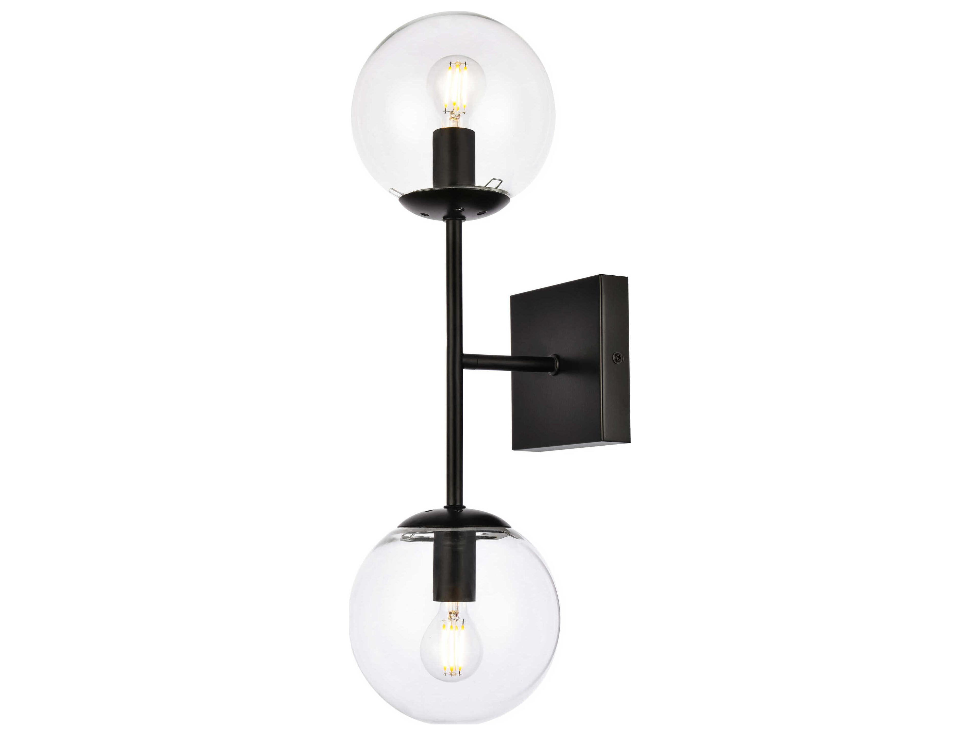 Elegant Lighting Neri 2-Light Black And Clear Glass Wall Sconce