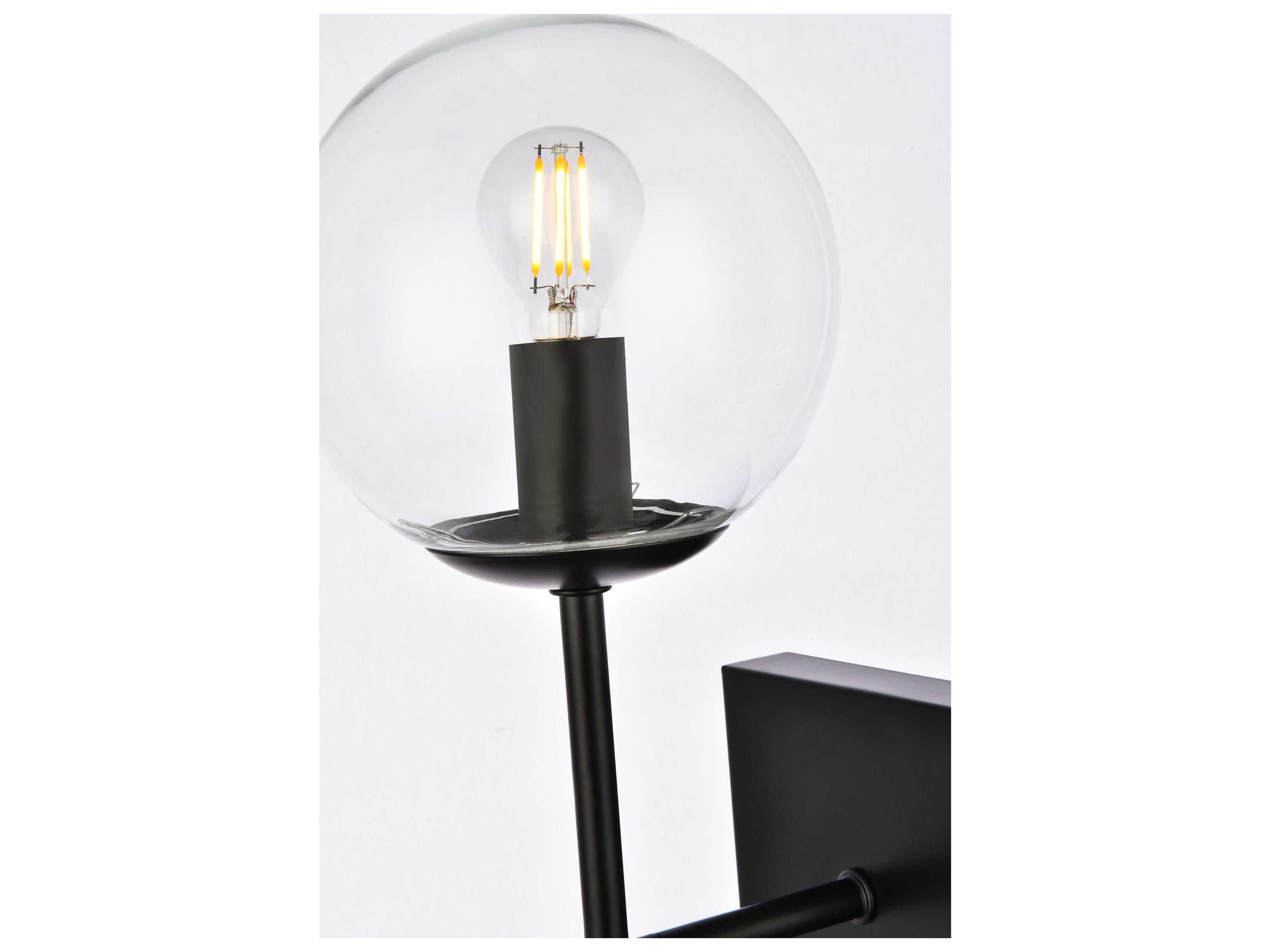 Elegant Lighting Neri 2-Light Black And Clear Glass Wall Sconce