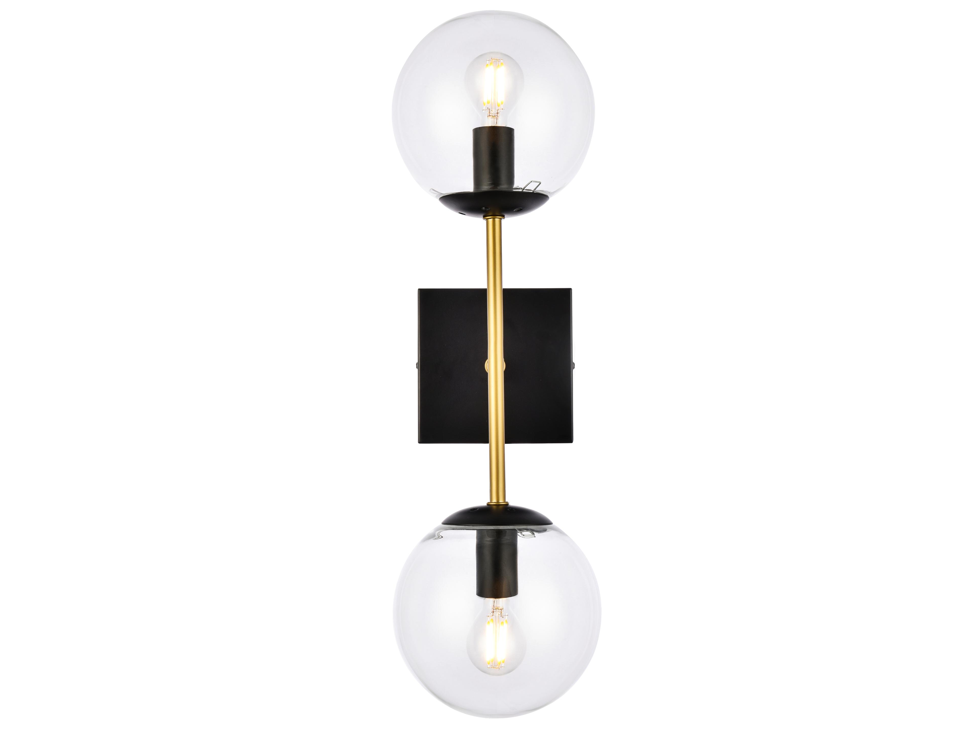 Neri 2-Light Black And Brass Clear Glass Wall Sconce