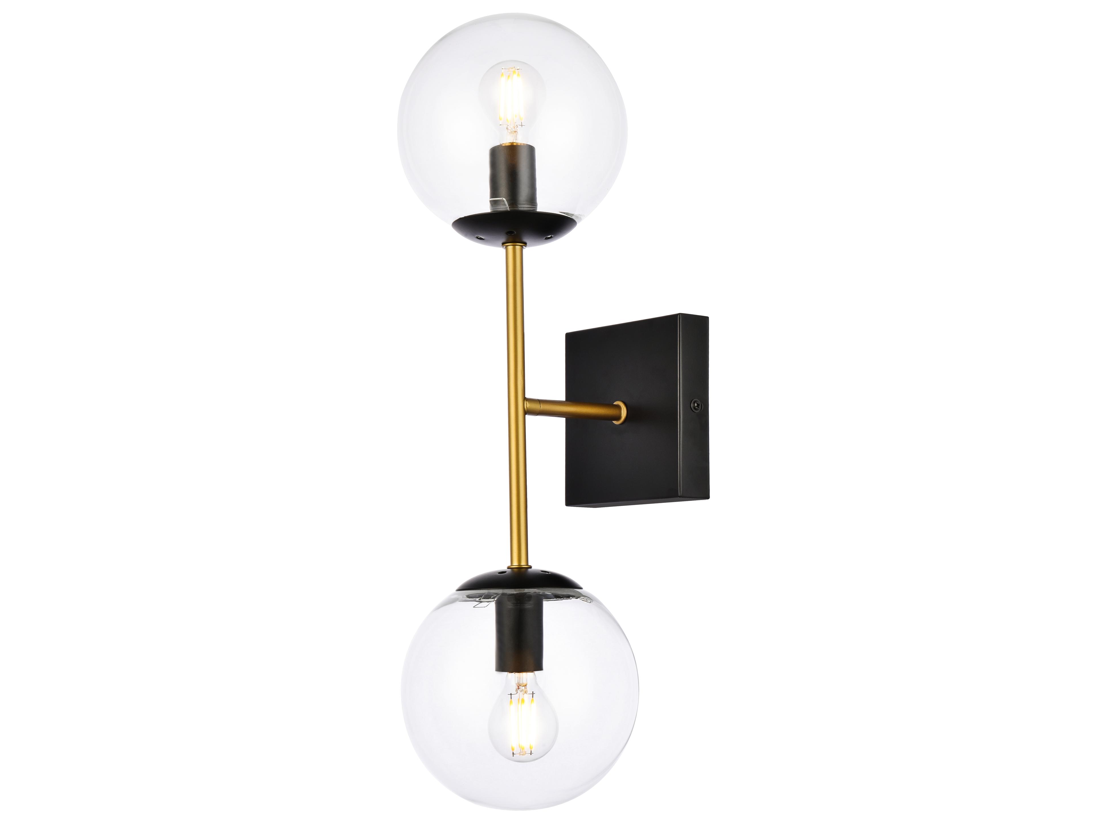 Elegant Lighting Neri 2-Light Black And Brass Clear Glass Wall Sconce