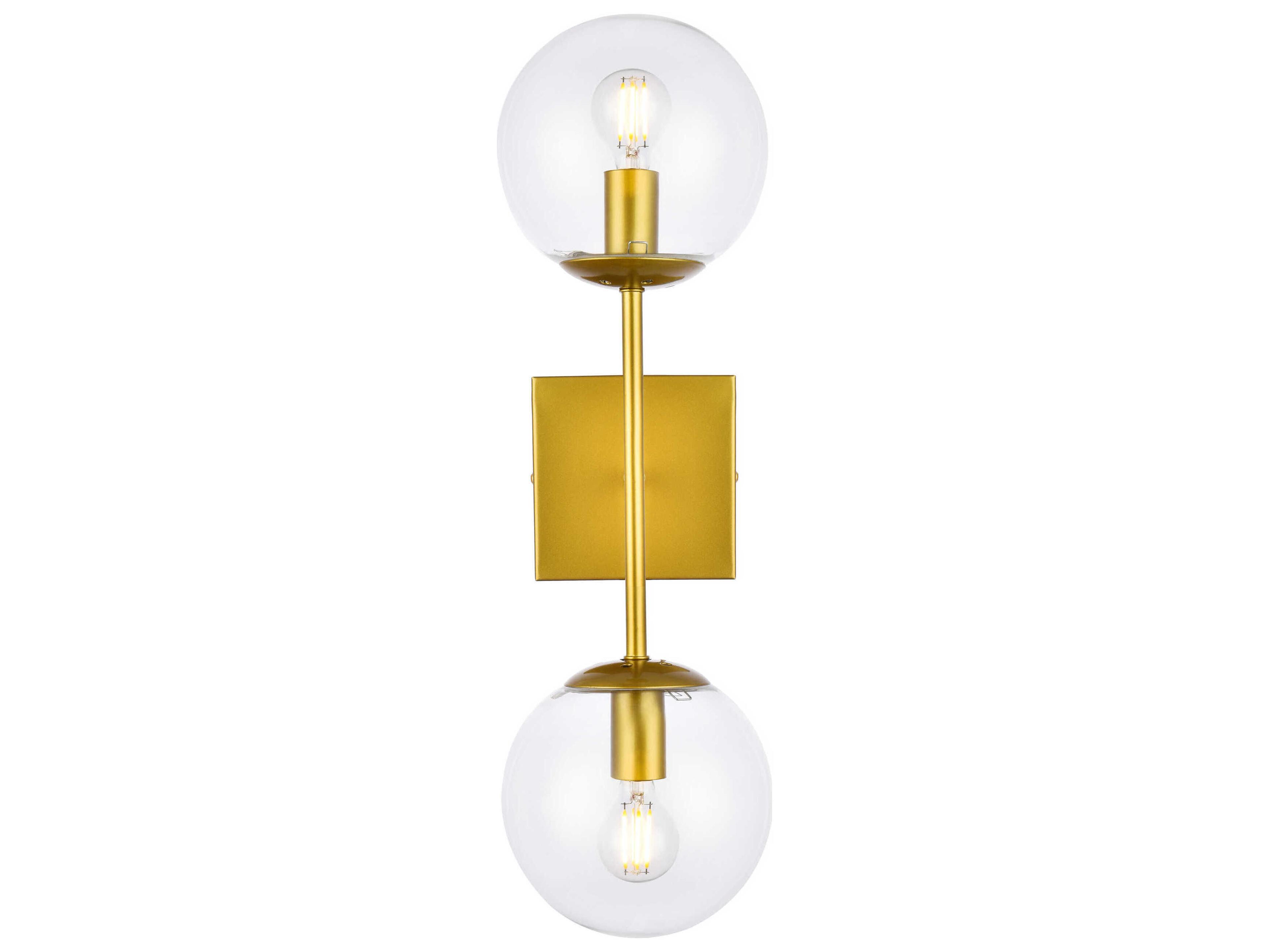 Neri 2-Light Brass And Clear Glass Wall Sconce