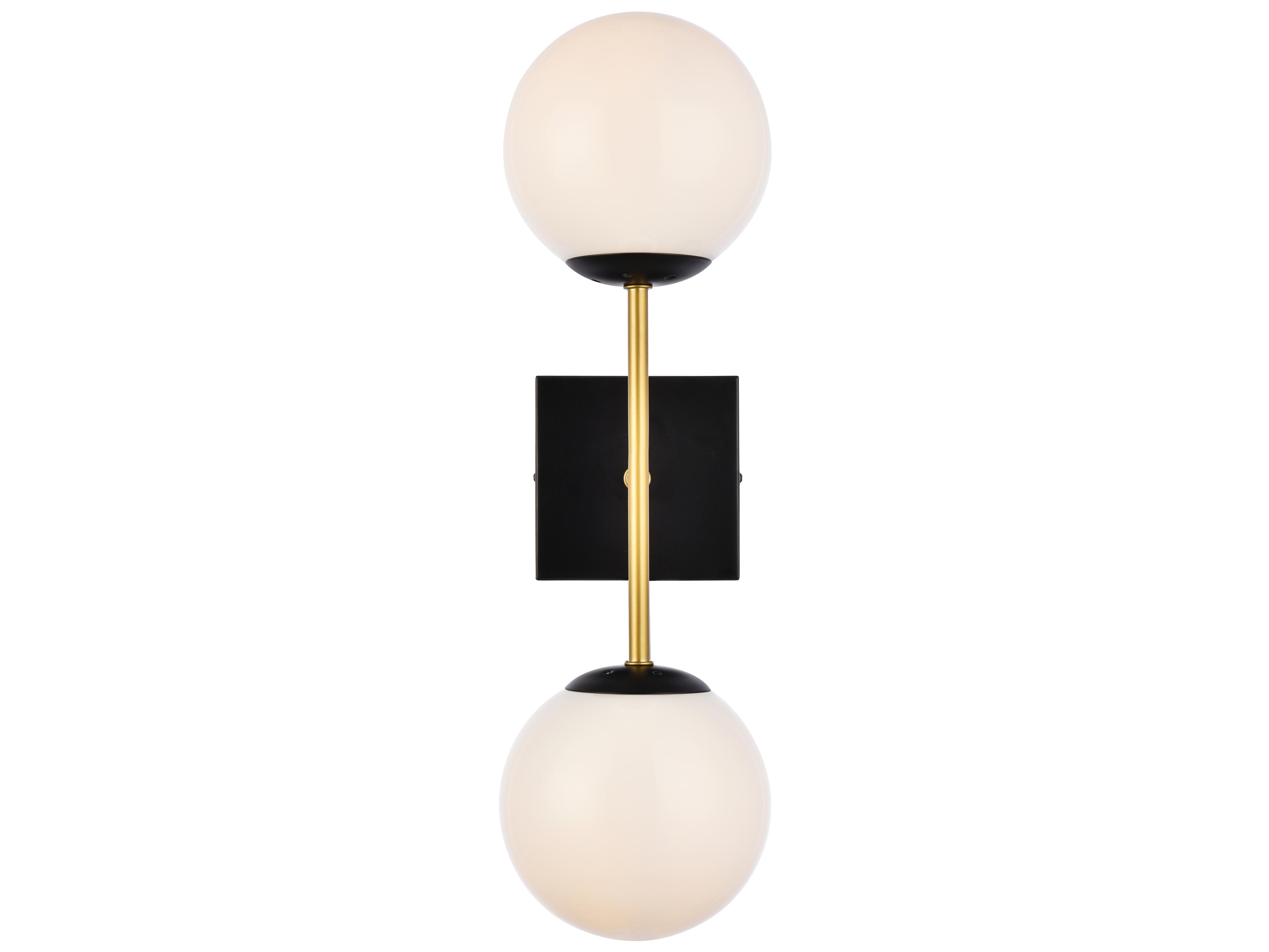 Neri 2-Light Black And Brass White Glass Wall Sconce