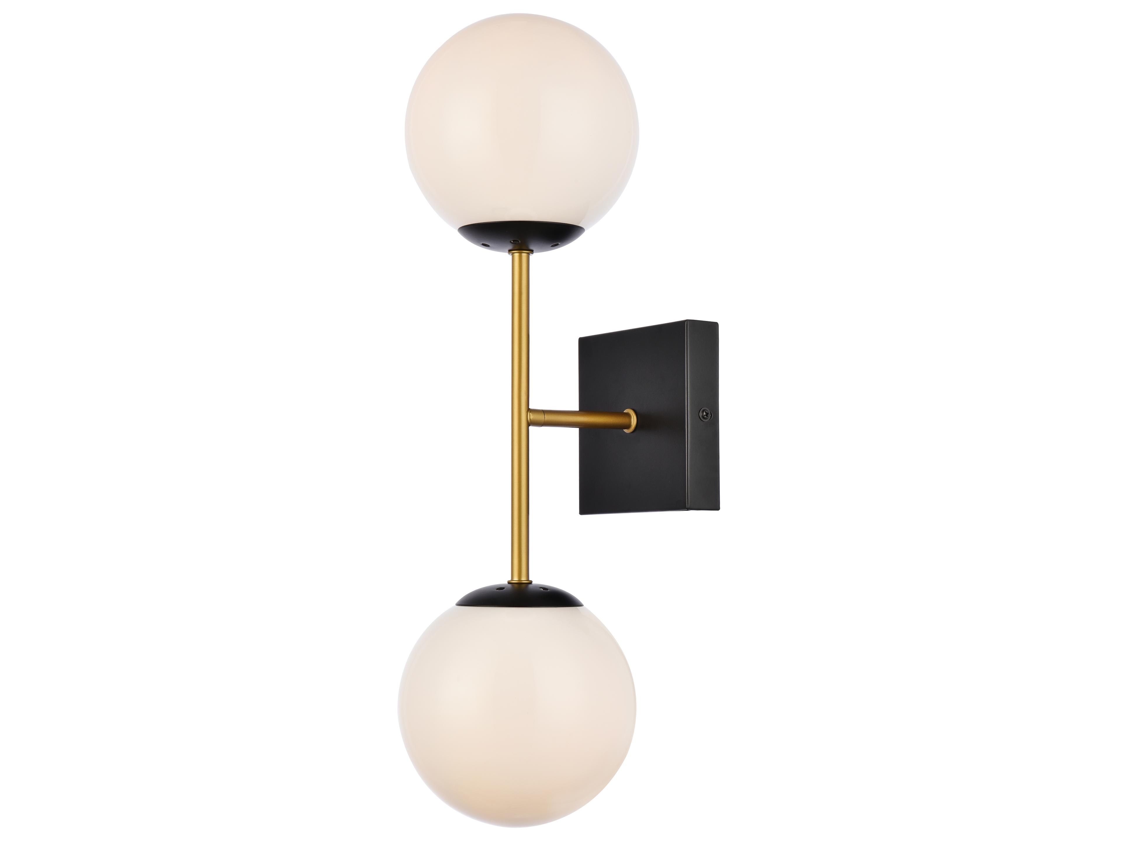 Elegant Lighting Neri 2-Light Black And Brass White Glass Wall Sconce