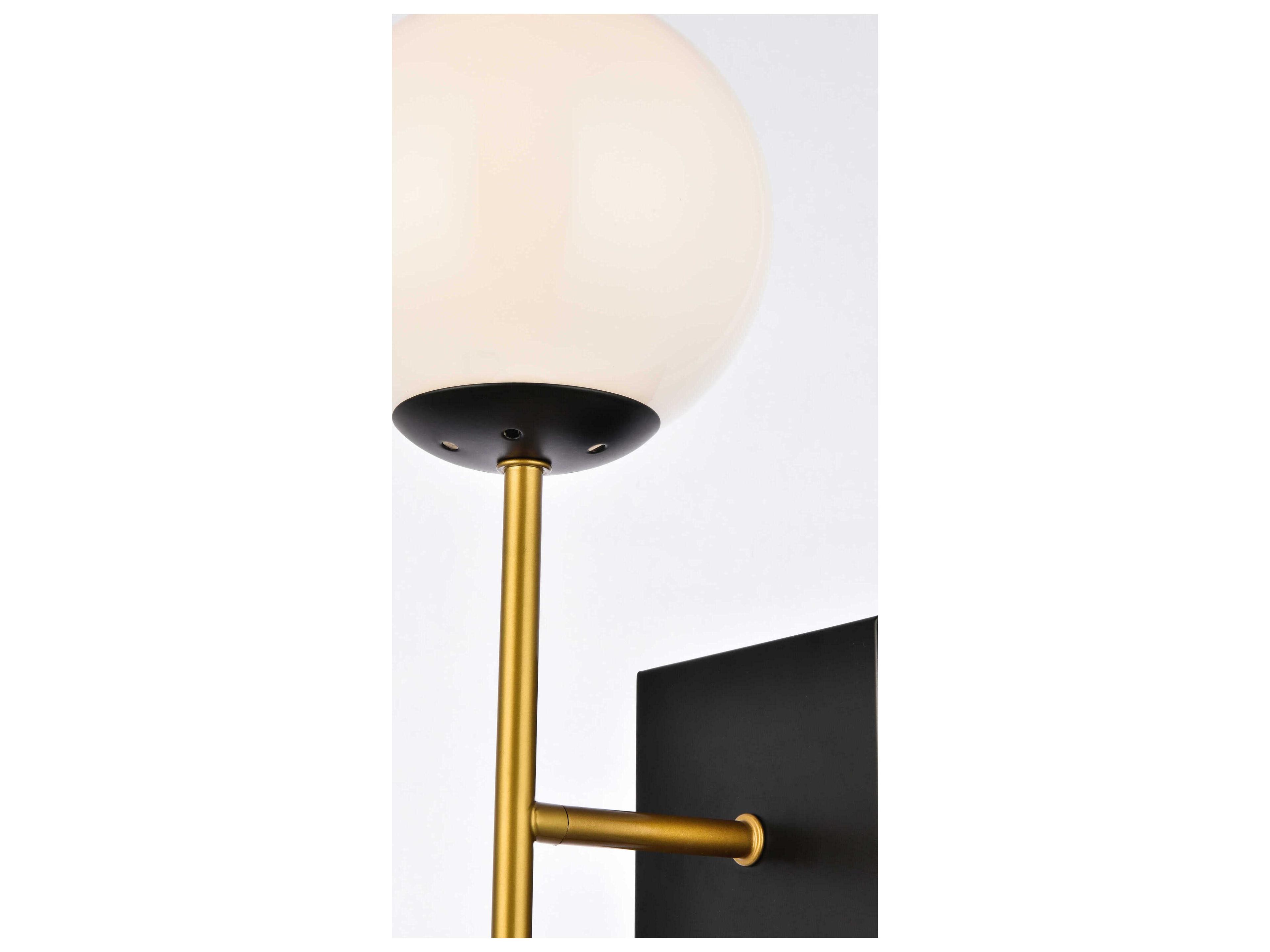 Elegant Lighting Neri 2-Light Black And Brass White Glass Wall Sconce