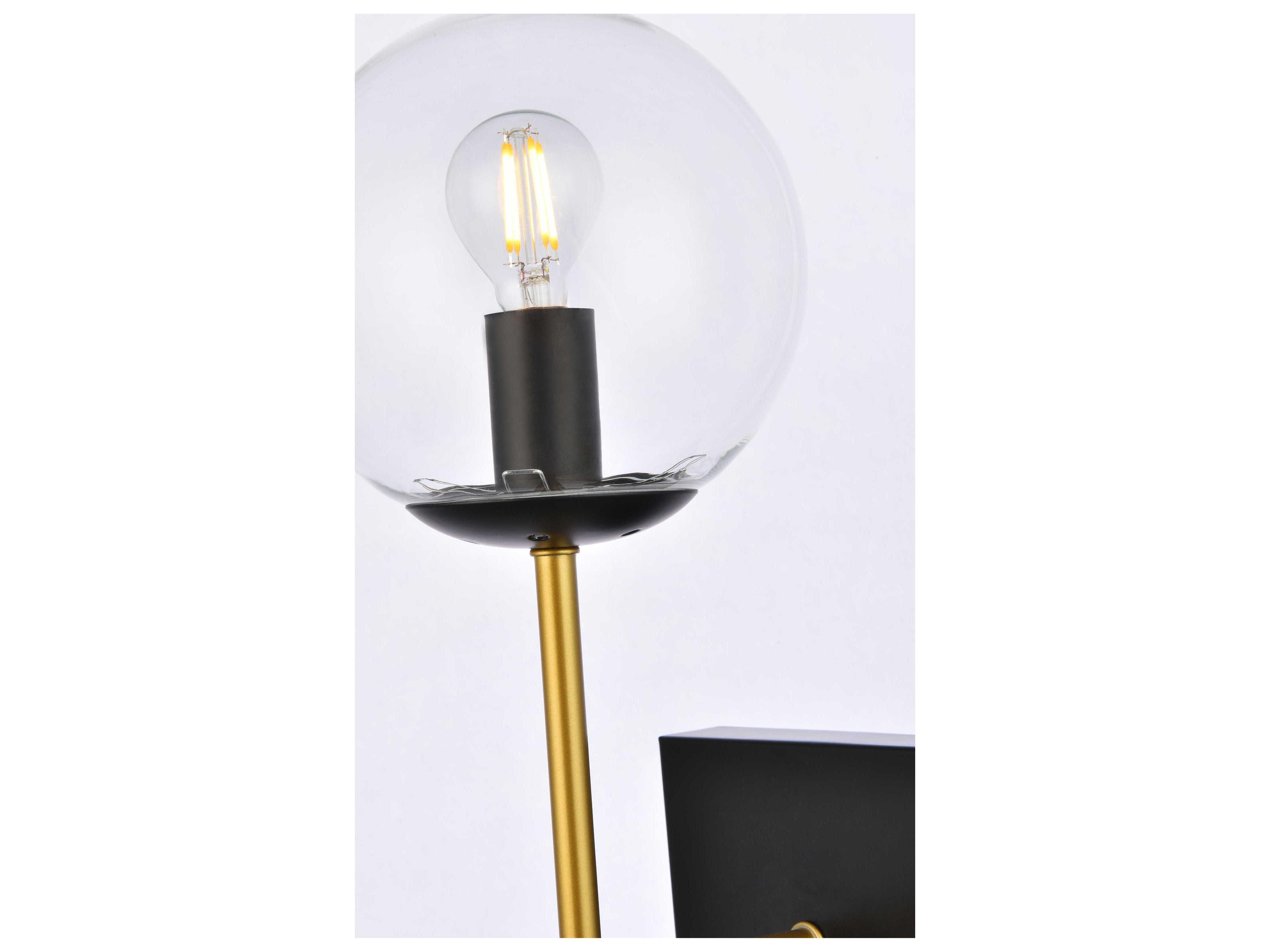 Elegant Lighting Neri 1-Light Black And Brass Clear Glass Wall Sconce
