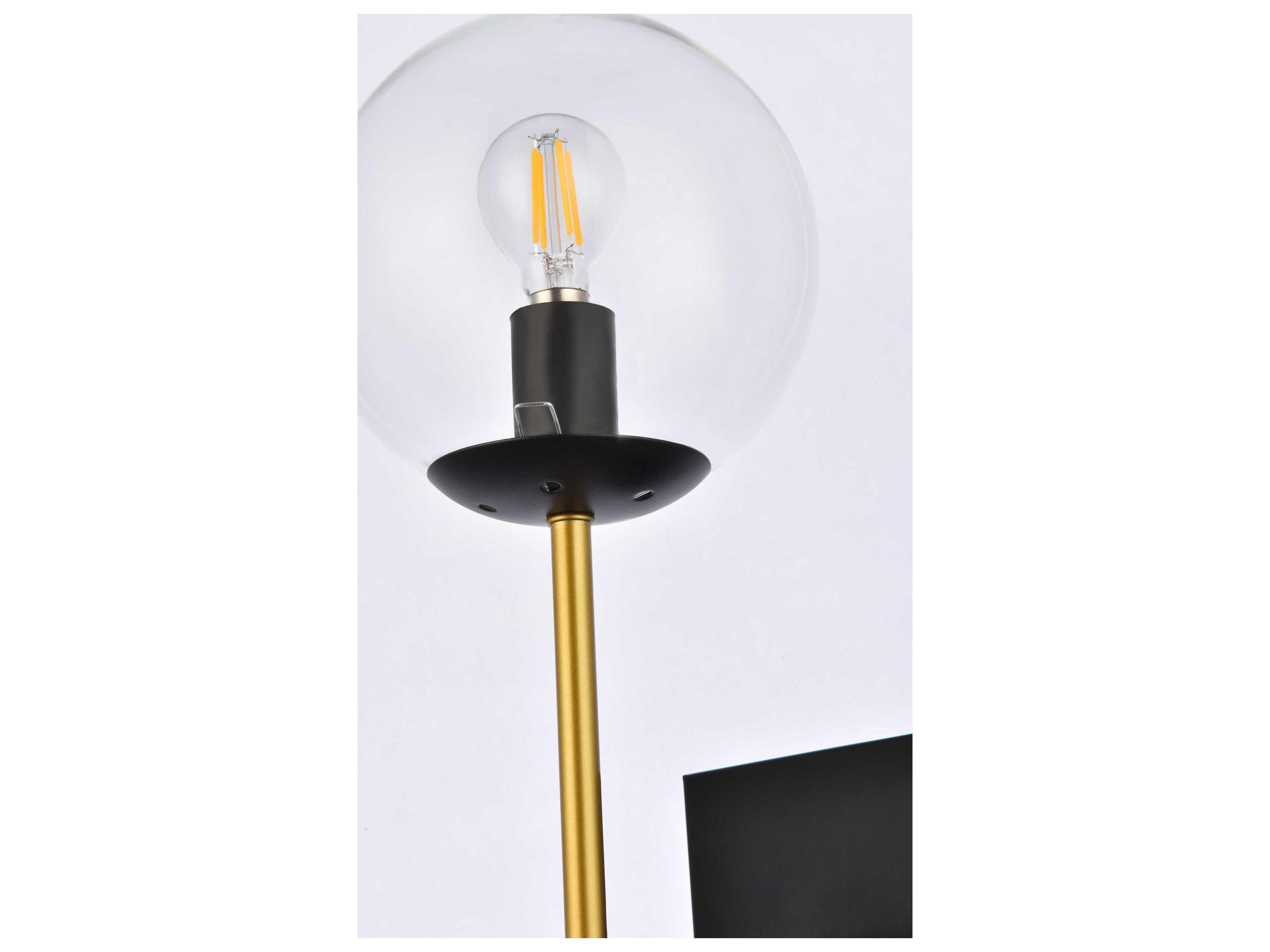Elegant Lighting Neri 1-Light Black And Brass Clear Glass Wall Sconce
