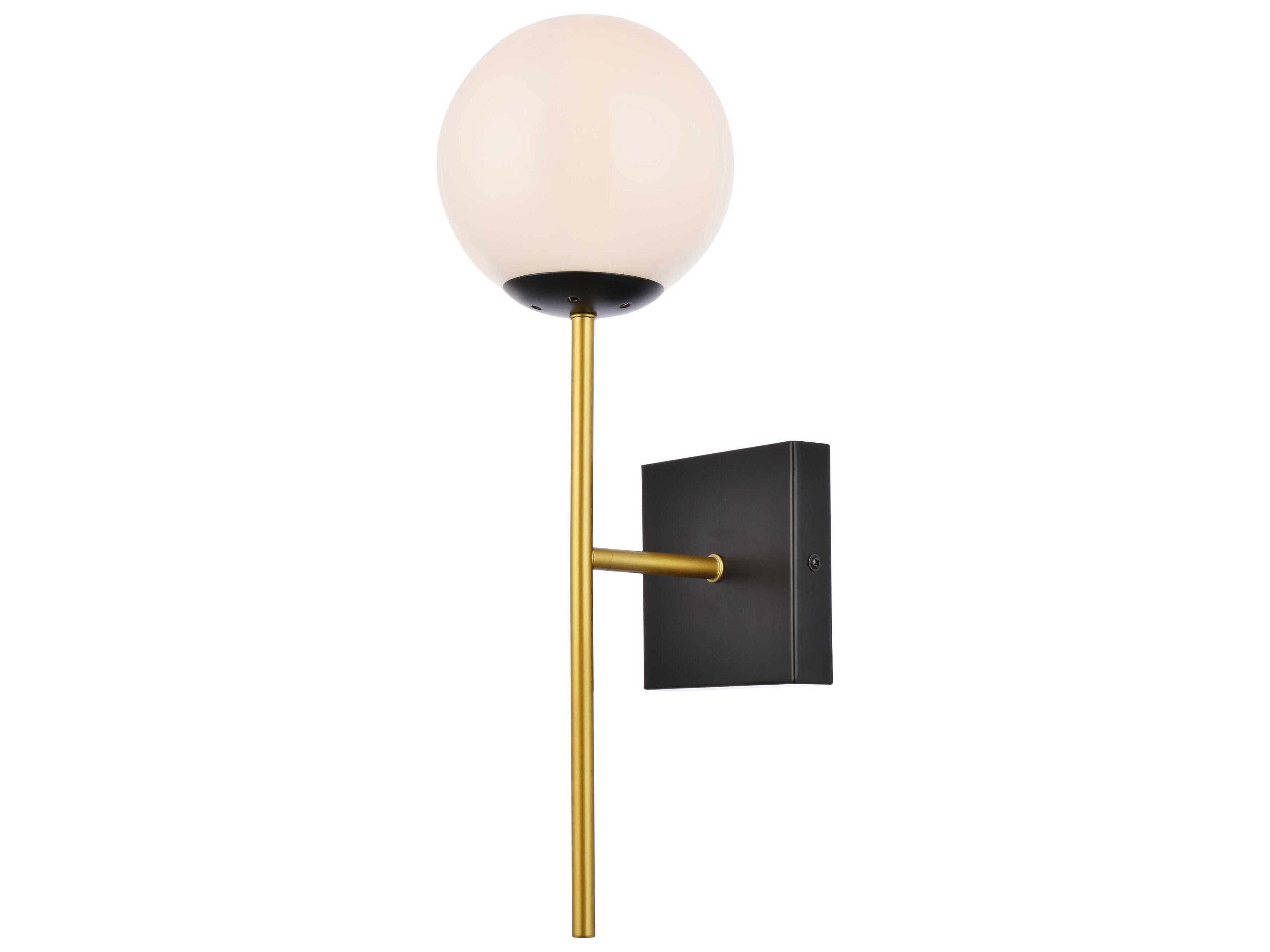 Elegant Lighting Neri 1-Light Black And Brass White Glass Wall Sconce