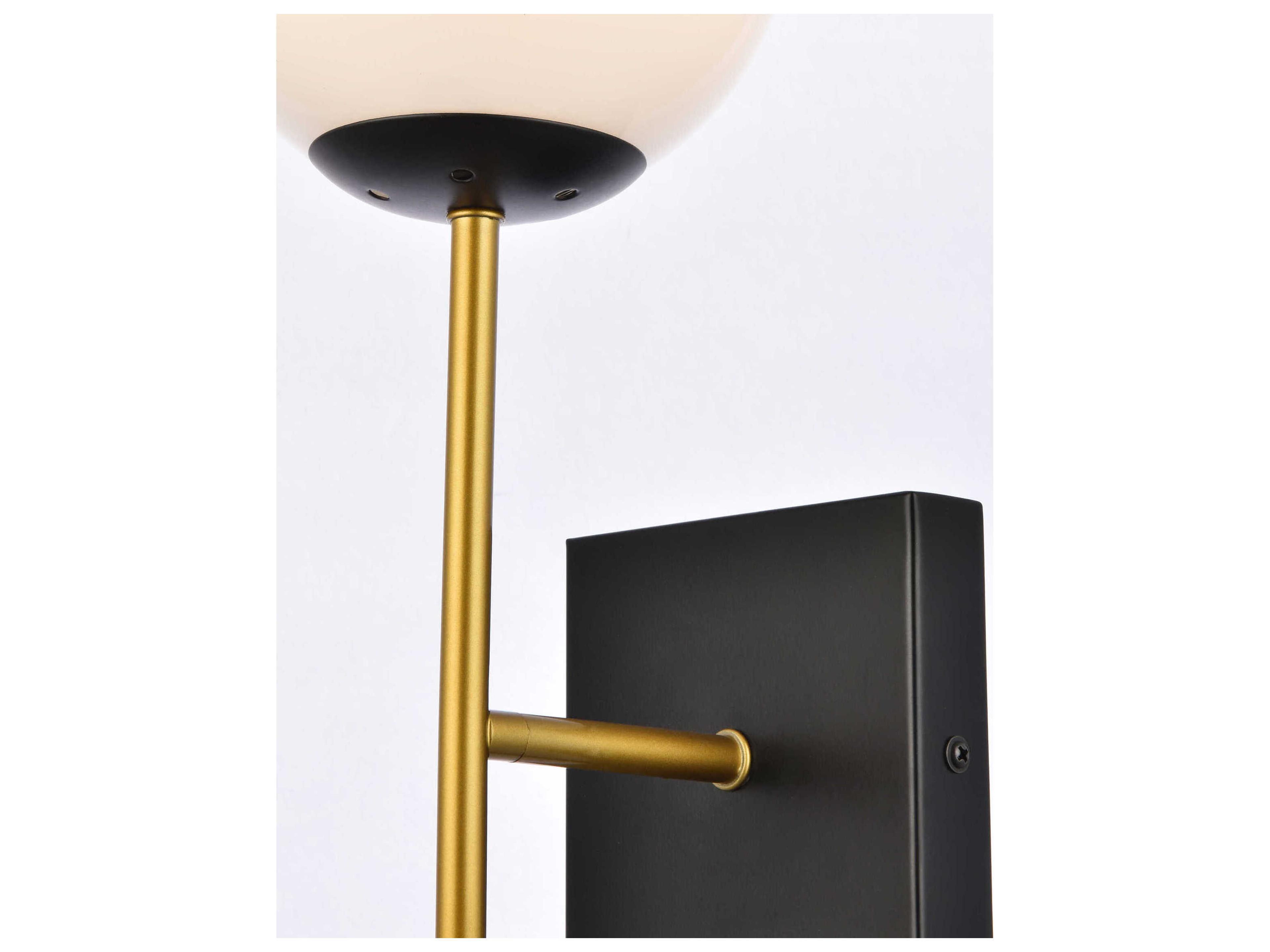 Elegant Lighting Neri 1-Light Black And Brass White Glass Wall Sconce
