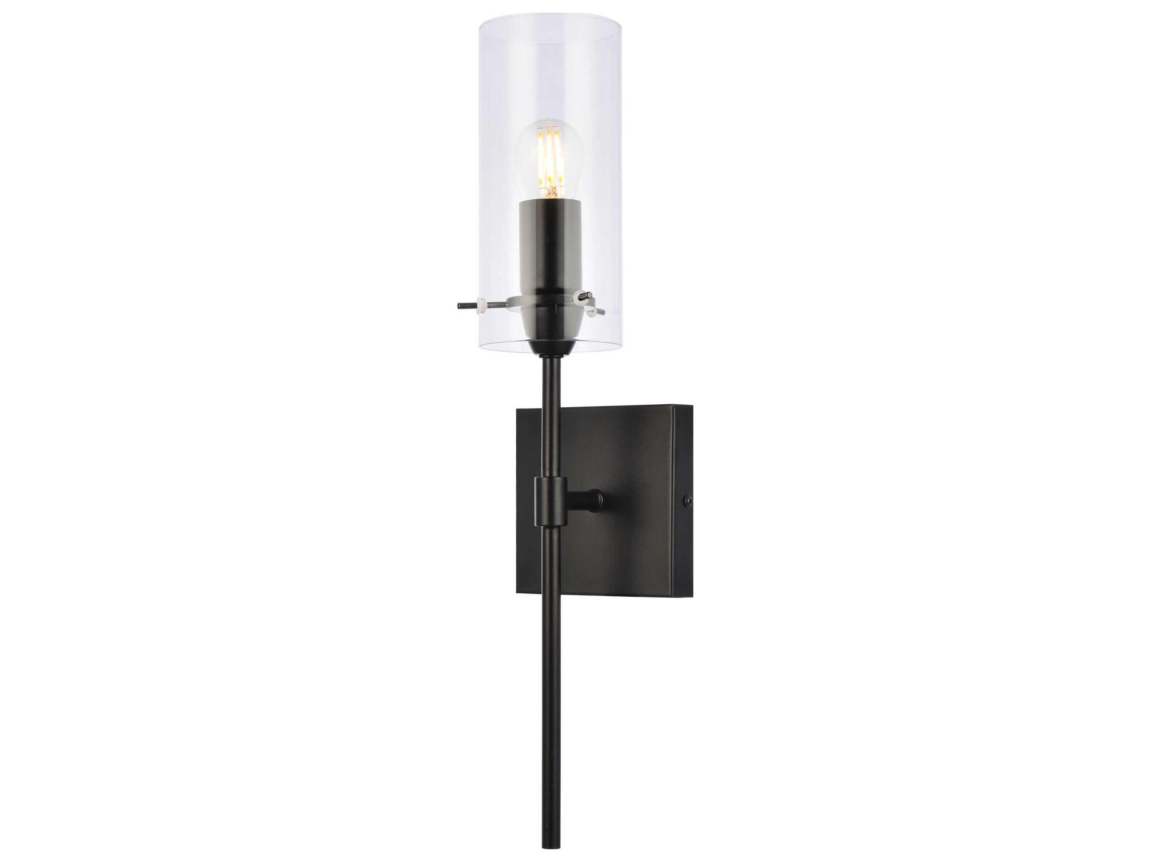 Elegant Lighting Elsreth 1-Light Black And Clear Glass Wall Sconce