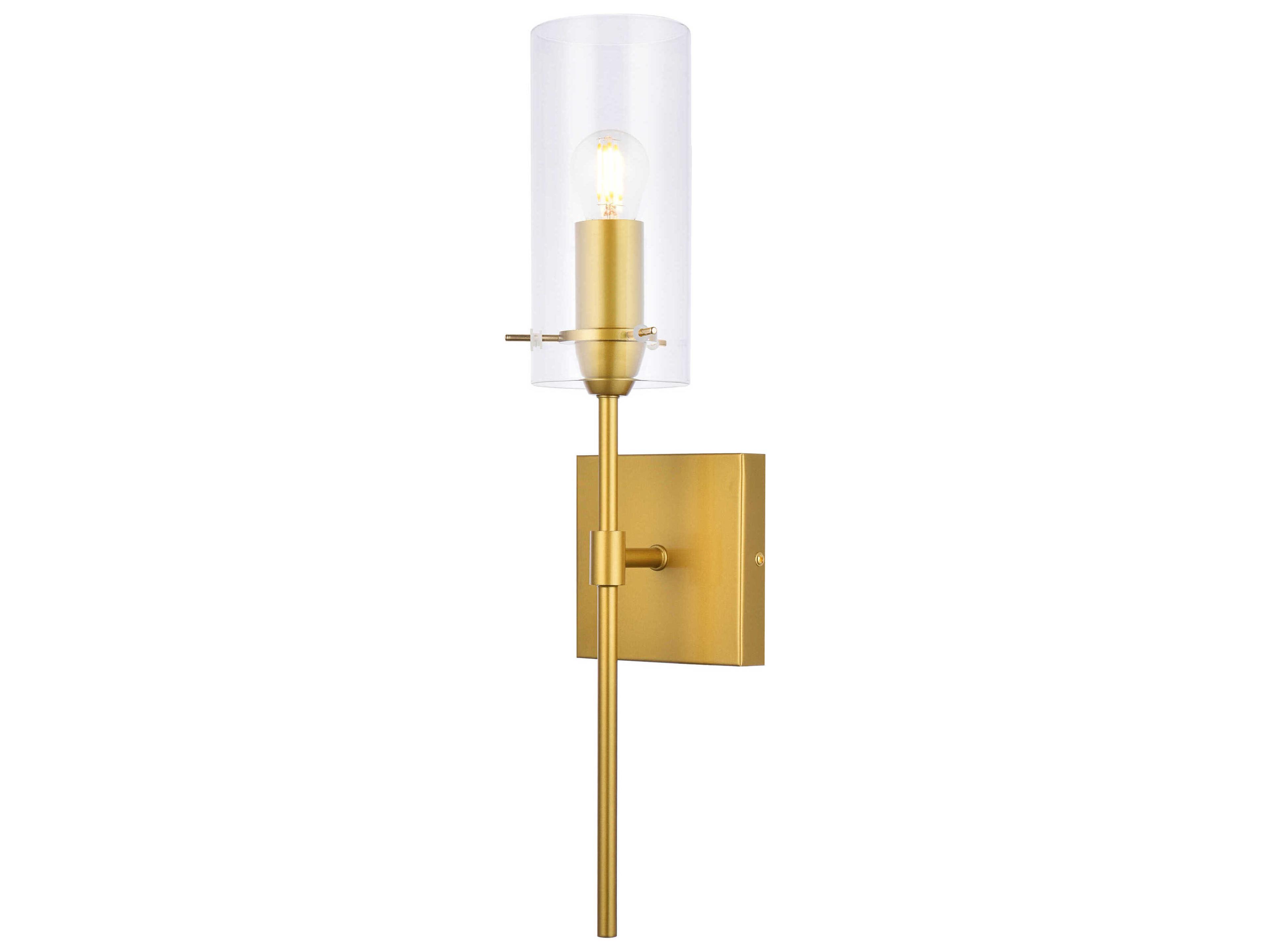 Elegant Lighting Elsreth 1-Light Brass And Clear Glass Wall Sconce